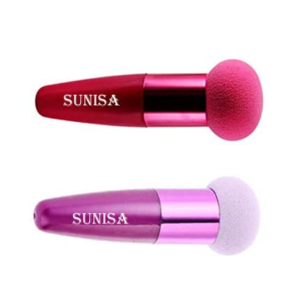 SUNISA 2-Pack Mushroom Makeup Sponge with Handle - Soft Blending Sponge for Liquid Foundation, Cream & Powder - Includes Travel Case - Ideal for Professional Makeup & On-the-Go Touchups (Multicolor)