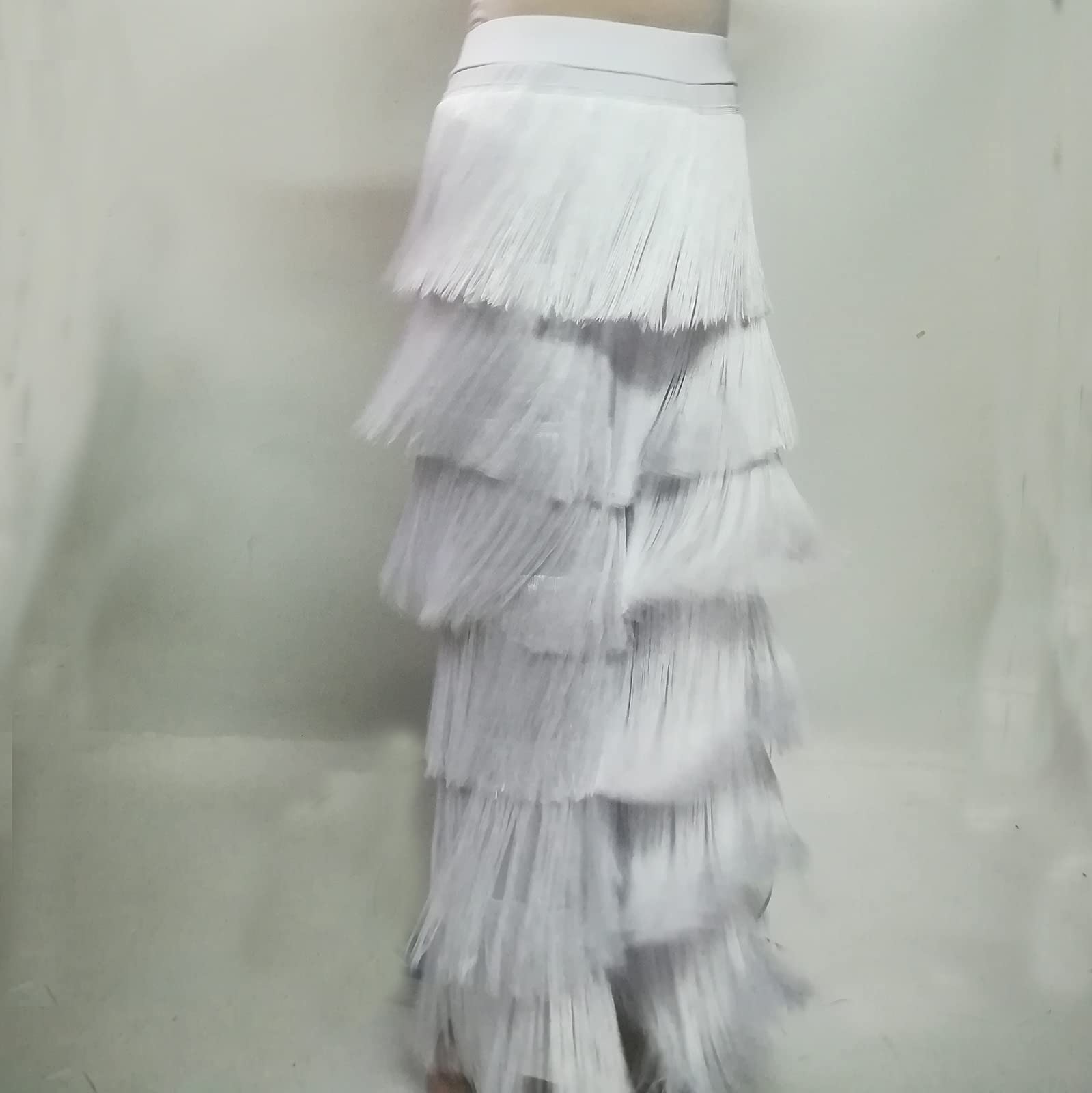 Whitewed Long Fringe Tassel Latin Salsa Ballroom Dance Pants - Women's Flared Performance Trousers for Professional Dance Competitions & Stage Shows