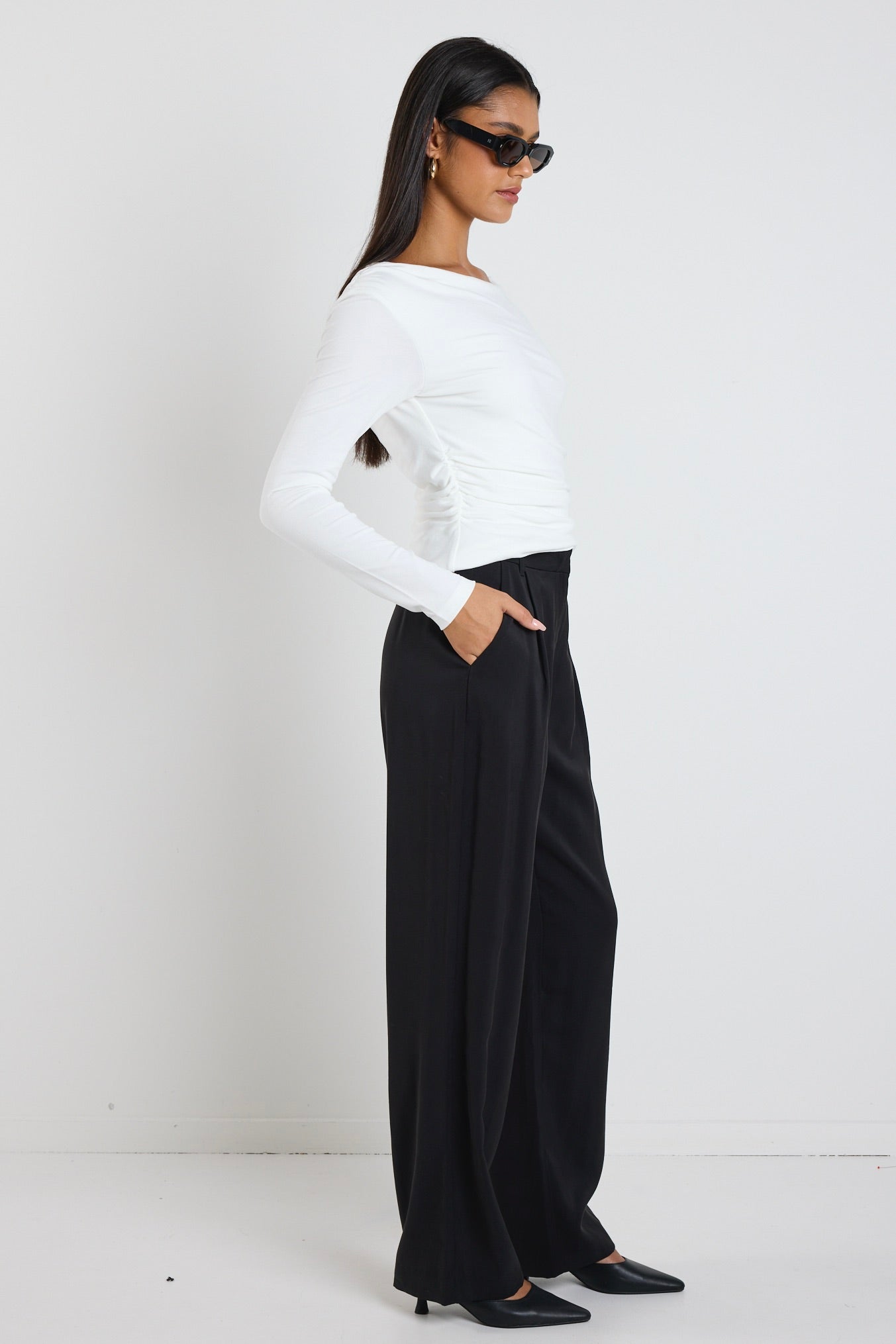 Elegant Ivory Ribbed Asymmetric Neck Top for Women - Perfect for Date Nights, Parties & Special Occasions