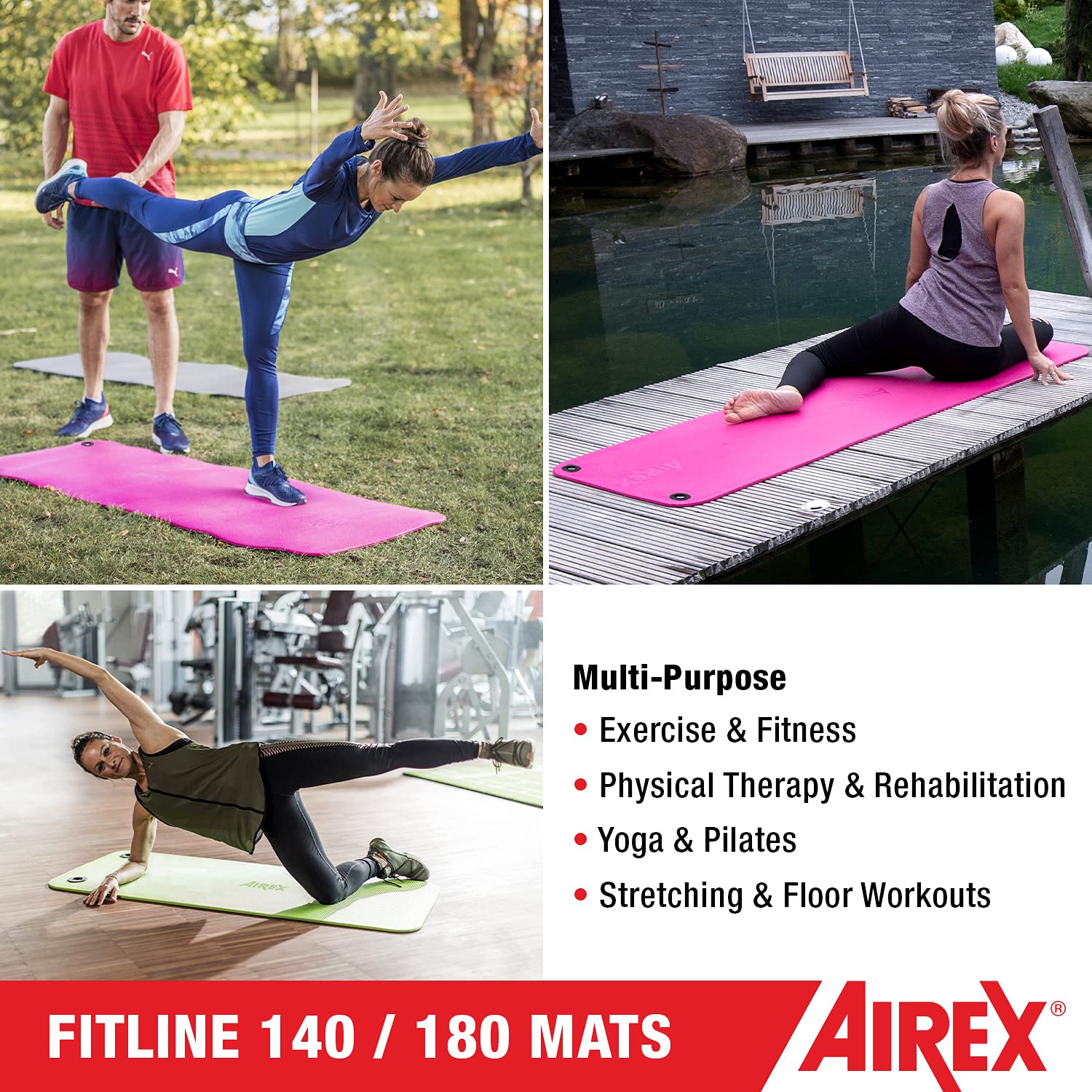 AIREX Fitline 140 Premium Exercise Mat - Non-Slip Home Workout Mat for Rehabilitation, Strength Training, Yoga, Pilates & Water Aerobics | 56