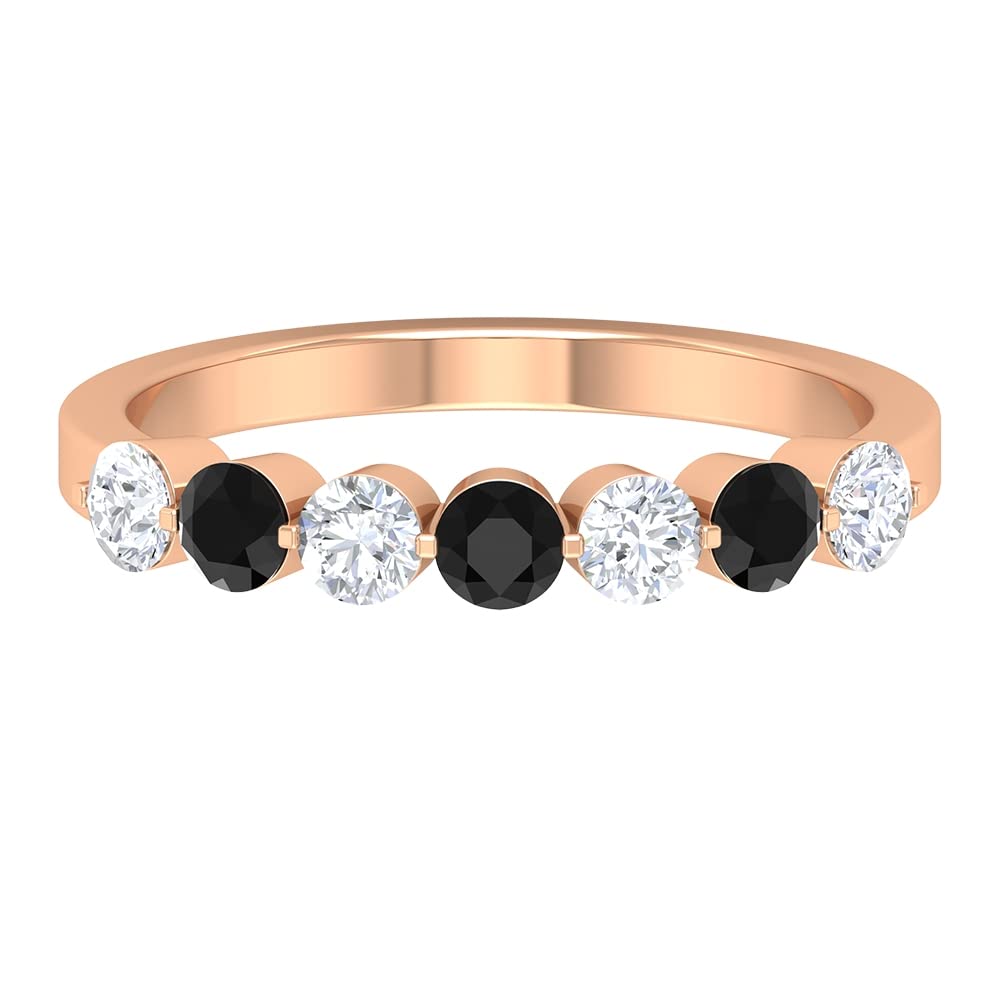 Elegant Black Onyx & Moissanite Half Eternity Ring in 14K Solid Gold - Minimalist Wedding Band, Anniversary Gift for Her, Perfect for Bridal Jewelry and Special Occasions