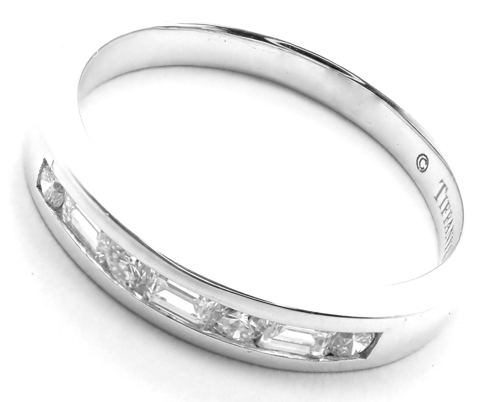 Authentic Tiffany & Co 18k White Gold Diamond Channel Set Band Ring for Women - Luxury Wedding, Engagement & Anniversary Jewelry Gift