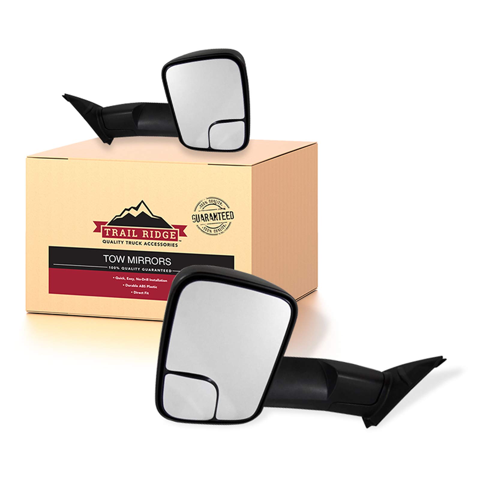 Trail Ridge Power Heated Textured Black Towing Mirrors for Toyota Tacoma - Pair Set | Durable & Adjustable for Off-Roading, Camping & Towing