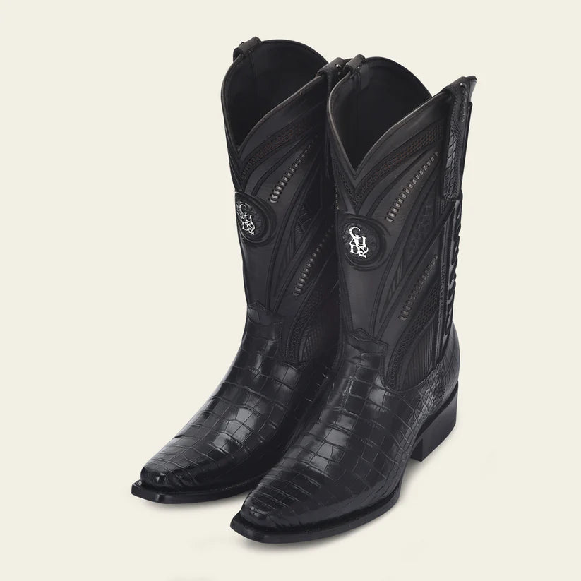 1B2RAL Men's Black Western Cowboy Alligator Leather Boots - Durable & Stylish for Rodeo, Country Music Festivals & Outdoor Adventures