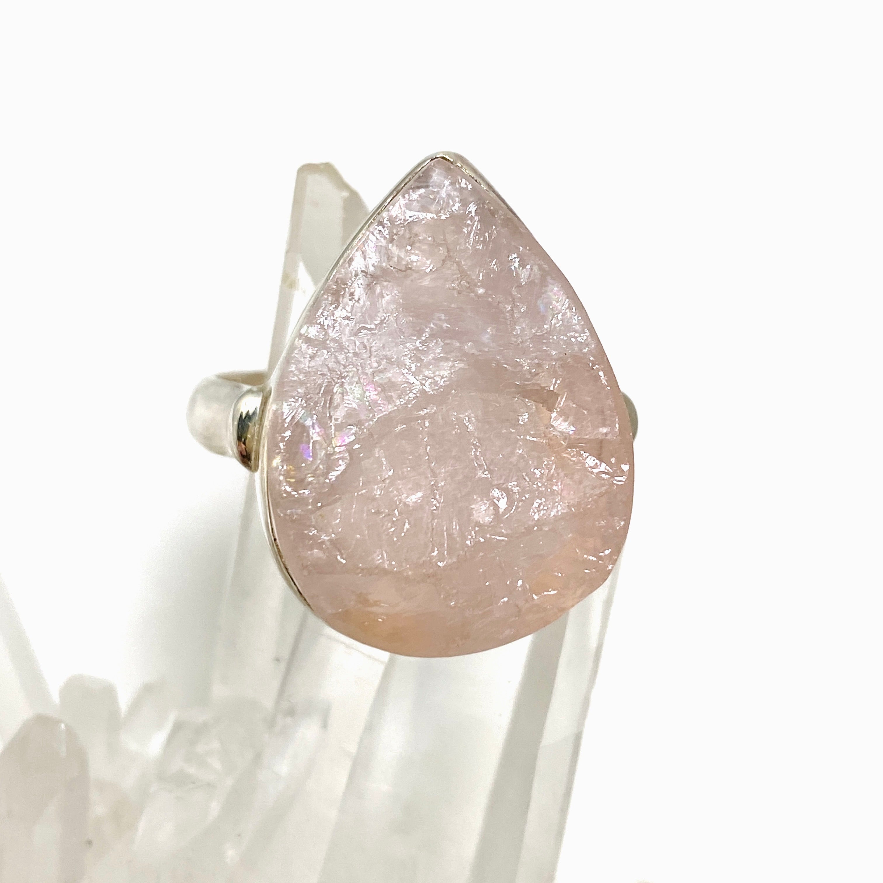 Natural Rose Quartz Raw Teardrop Ring - Size 9 - KRGJ1306 - Perfect for Boho Jewelry & Spiritual Healing Gifts