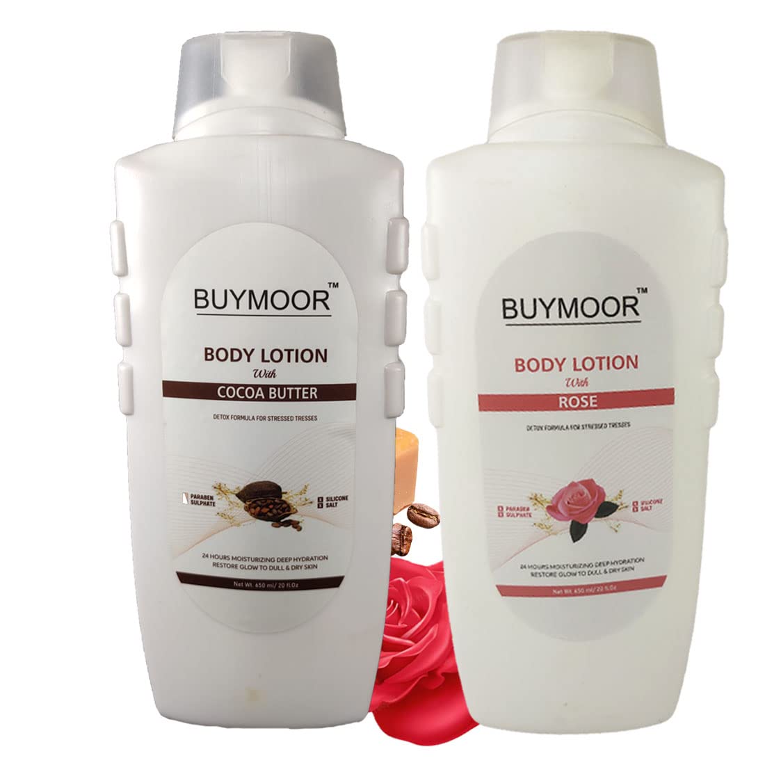 BUYMOOR Cocoa Butter & Rose Deep Nourishing Body Lotion for Skin Brightening - 1300ml (Pack of 2) - Hydrating Moisturizer for Dry Skin, Stretch Marks & Uneven Tone - Perfect for Daily Use, After Shower & Nighttime Skincare Routine