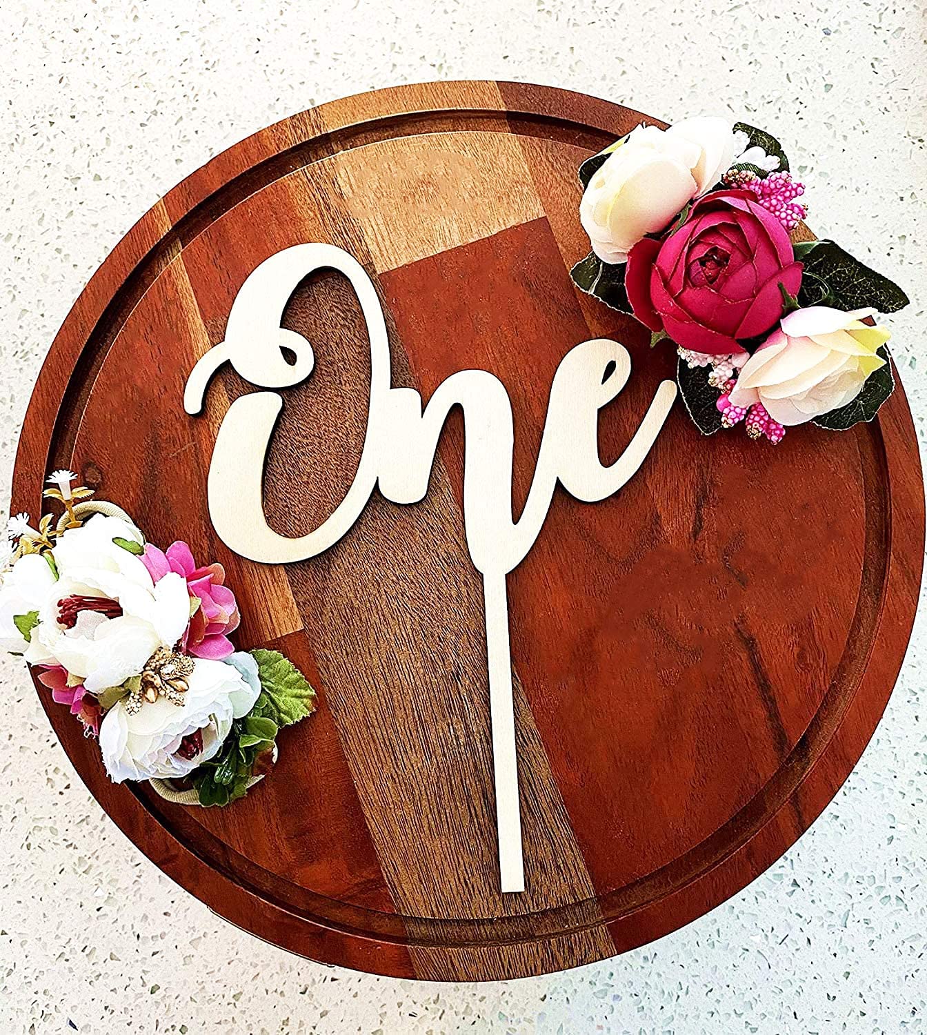 1st Birthday Cake Topper - Rustic Wood One Year Old Cake Decor - Smash Cake Topper for Baby's First Birthday Party - Gender Neutral Wooden Cake Decoration - Perfect for Baby Shower, Birthday Photography & Celebration Decor