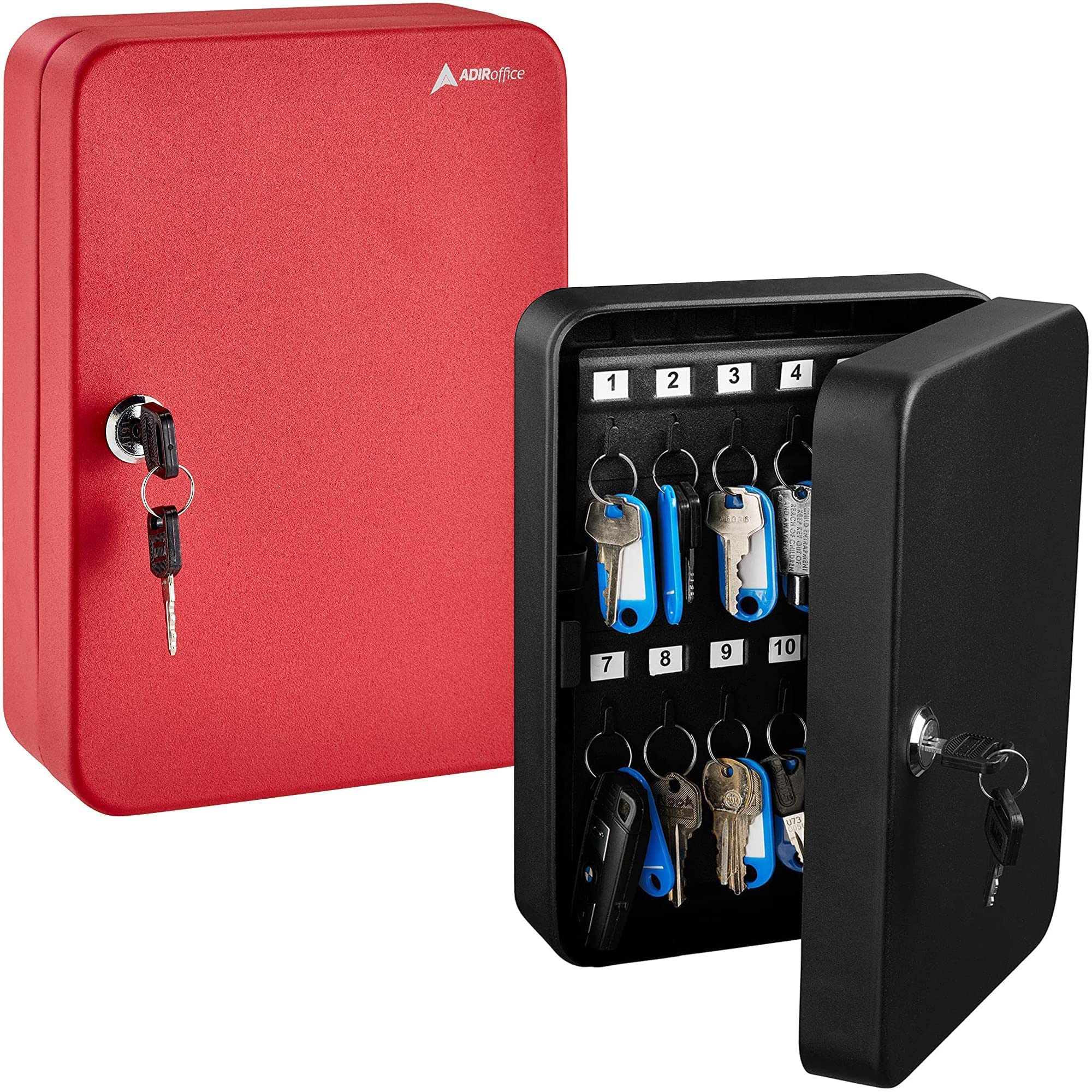 AdirOffice 48-Key Steel Security Storage Cabinet - Heavy Duty Key Holder & Lock Box (Black & Red) - Perfect for Home, Office & Hotel Key Organization