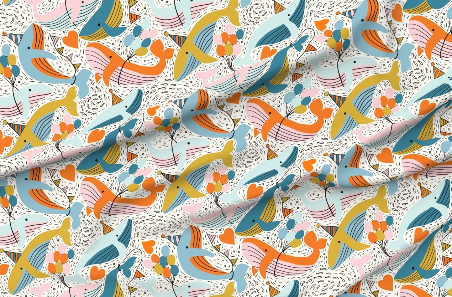 Humpback Whale Ocean Birthday Balloon Animals Printed Velvet Upholstery Fabric by The Yard - Home Decor, Apparel & DIY Projects | Perfect for Curtains, Pillows, Clothing & Crafting
