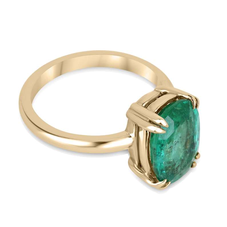 3.89ct 14K Gold Elongated Cushion Cut Emerald Solitaire Right Hand Ring for Women - Elegant Statement Jewelry for Parties, Weddings & Special Occasions