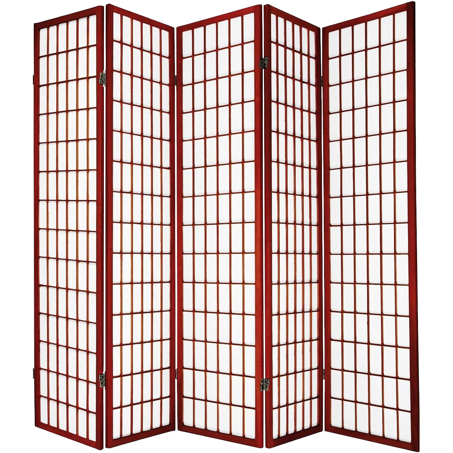 Legacy Decor 5-Panel Room Divider - 6ft Tall Portable Folding Privacy Screen - Shoji Style Freestanding Partition for Bedroom, Office & Studio - Cherry Wood Finish | Perfect for Home Decor, Room Separation & Dressing Area Privacy