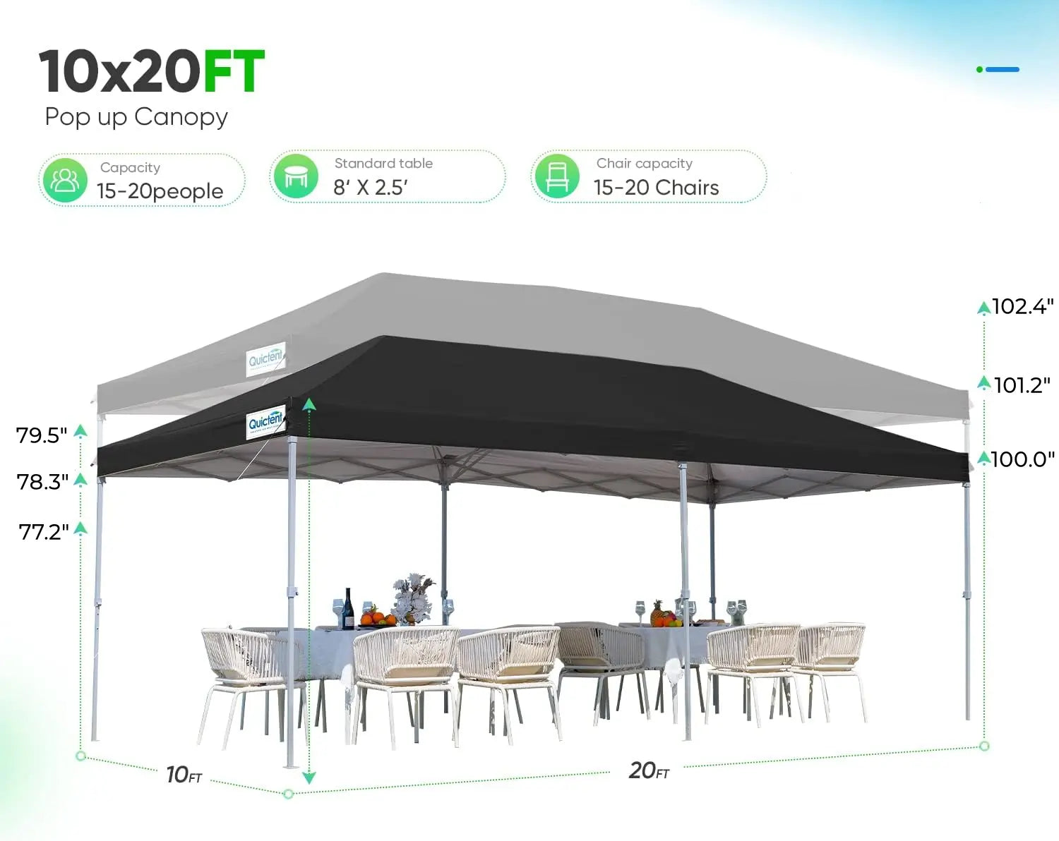 10' x 20' Pop Up Canopy Tent with Removable Side Walls - Waterproof Outdoor Shelter for Parties, Camping & Beach Events