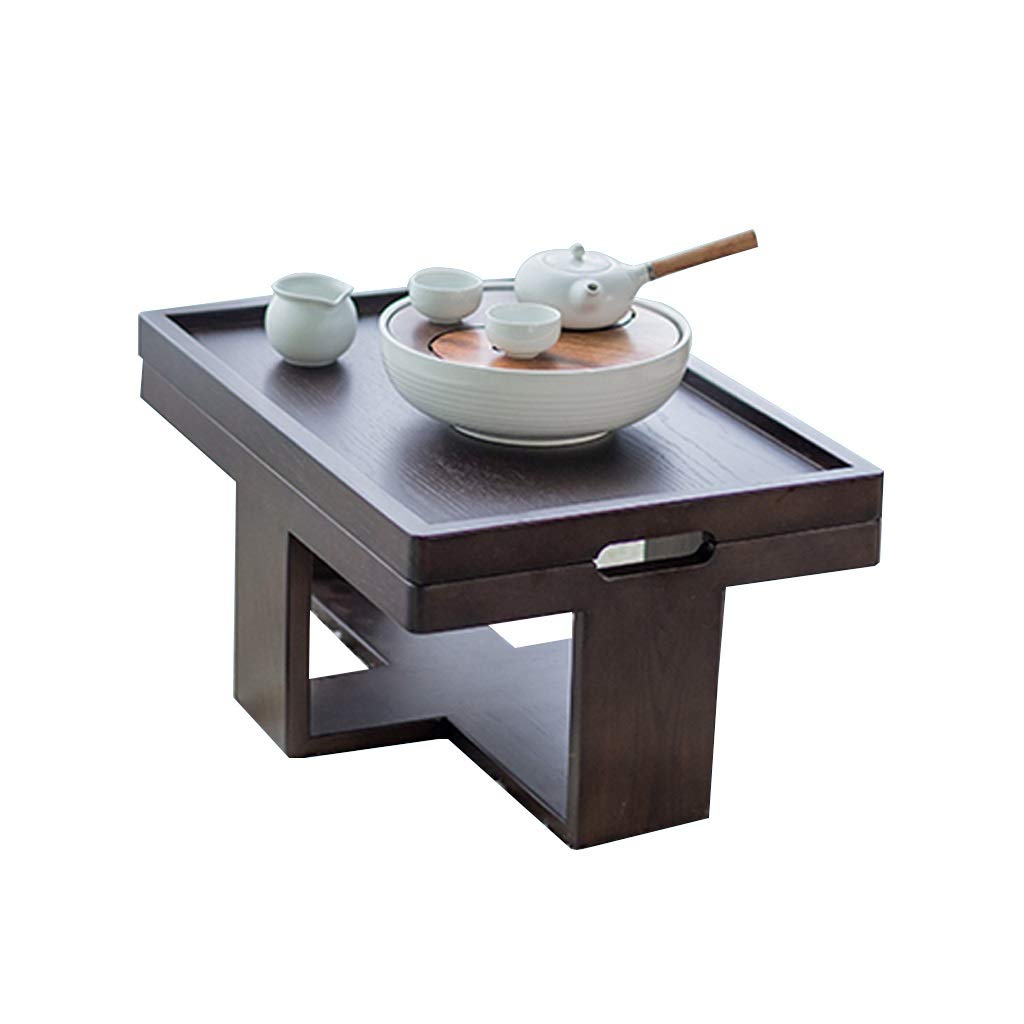 Japanese Style Solid Wood Low Coffee Table - Small Side Table for Tea, Tatami, Balcony & Bay Window - Compact Coffee Table Set with Cushion for Living Room, Zen Decor & Small Space Furniture