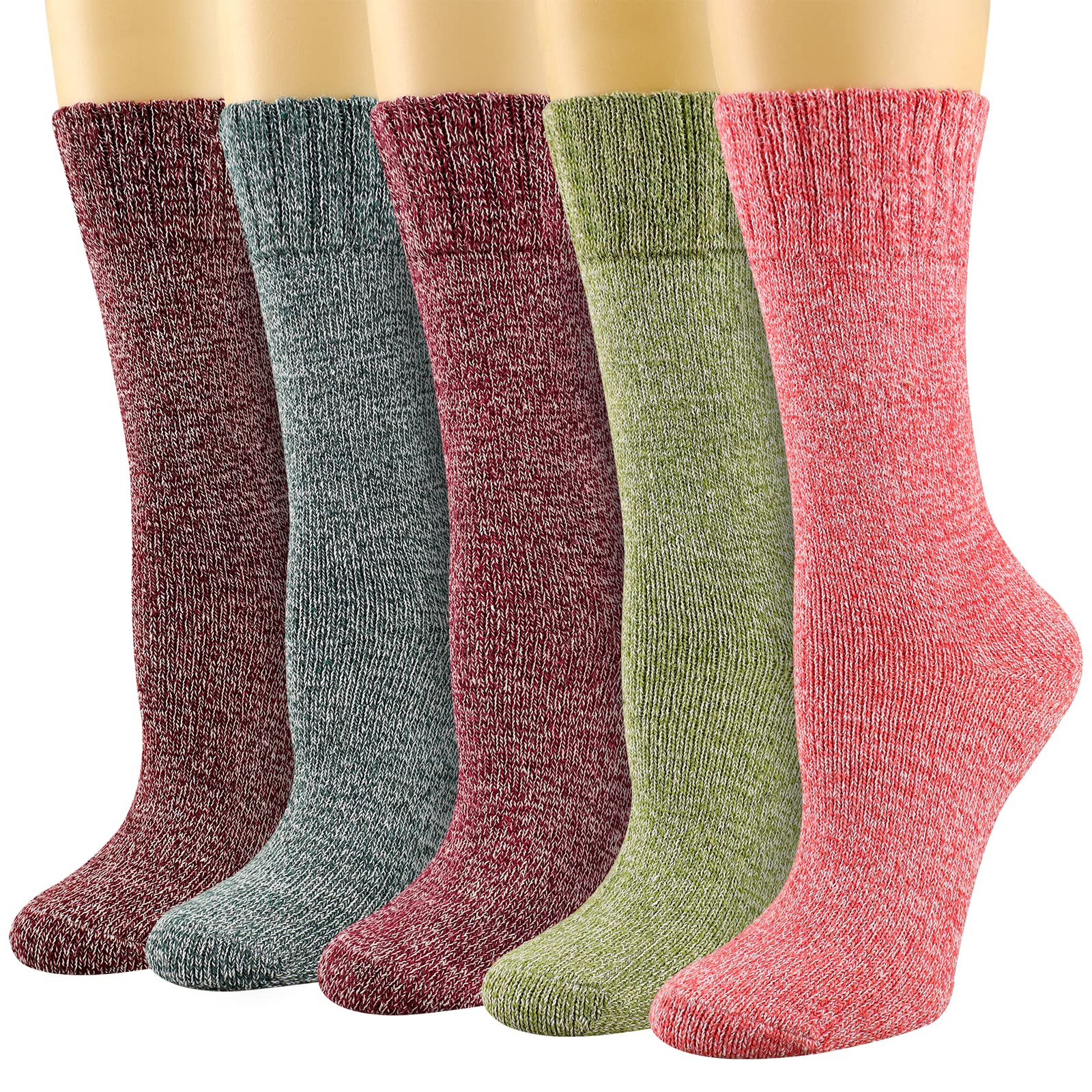Heatuff Women's Winter Wool Socks - 5 Pairs Warm Soft Full Cushion Crew Socks for Cold Weather, Hiking & Outdoor Activities