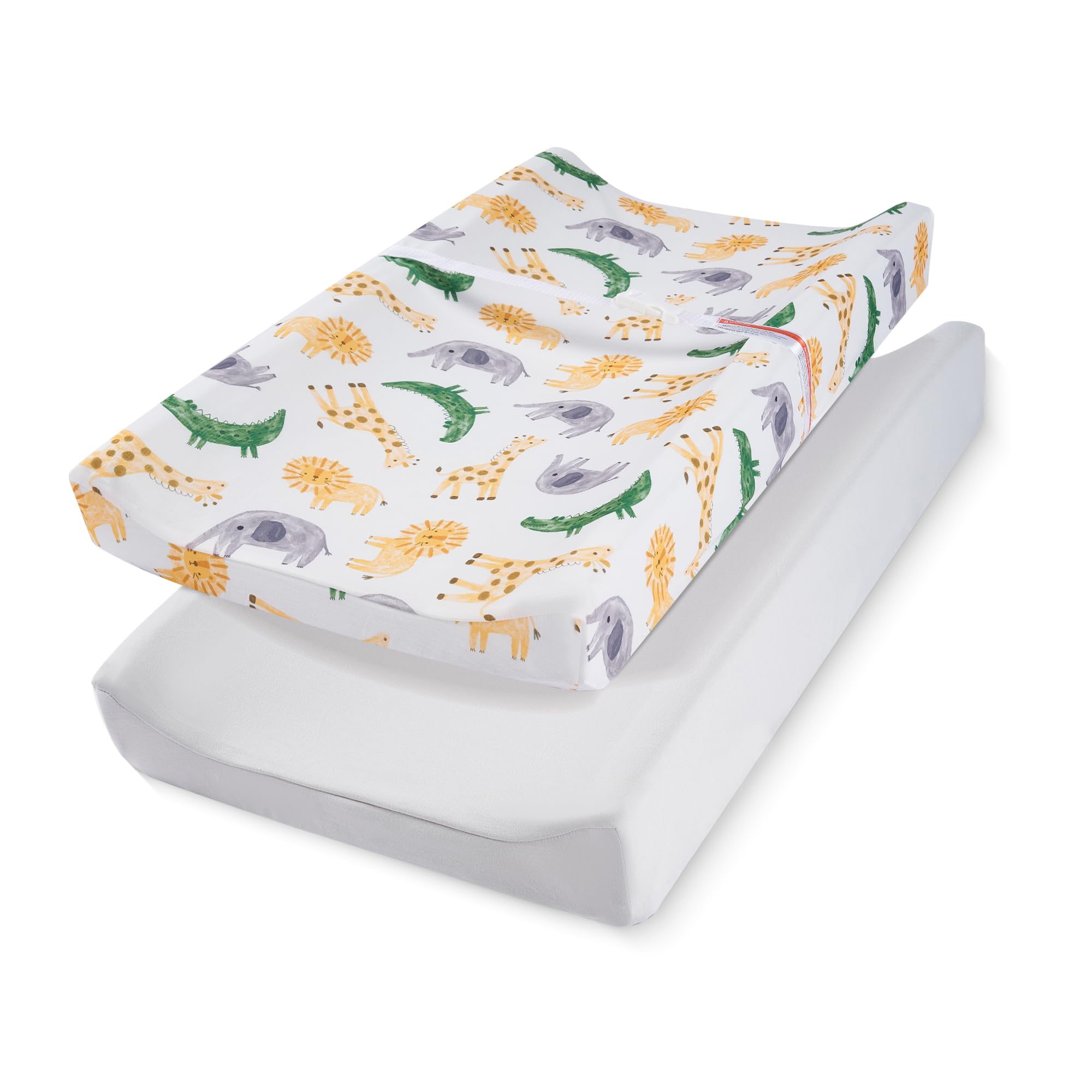 TILLYOU Baby Changing Pad Cover - Ultra Soft & Breathable Changing Table Cover for Girls & Boys (2 Pack, African Steppe & Grey) - Perfect for Nursery, Daycare & Travel Use