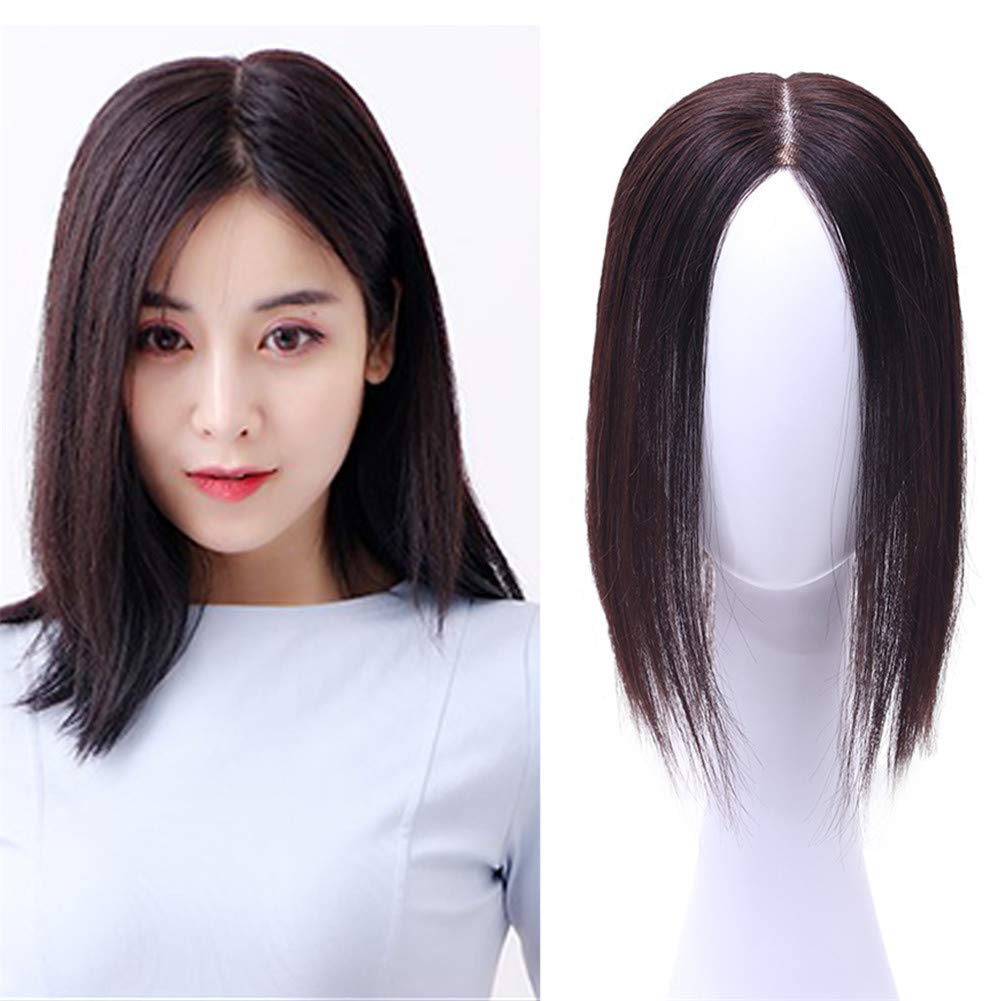 Natural Black Real Human Hair Topper for Women - Long Straight Clip-In Hairpiece with Silk Base (10x12 20cm) - Perfect for Thin Hair & Daily Styling