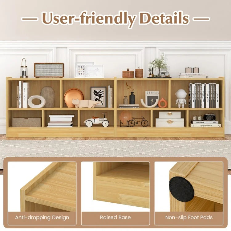 Kids 2 Shelf Bookcase - 5 Cube Wooden Toy Storage Cabinet Organizer in Beige | Perfect for Nursery, Playroom & Kids Bedroom Organization