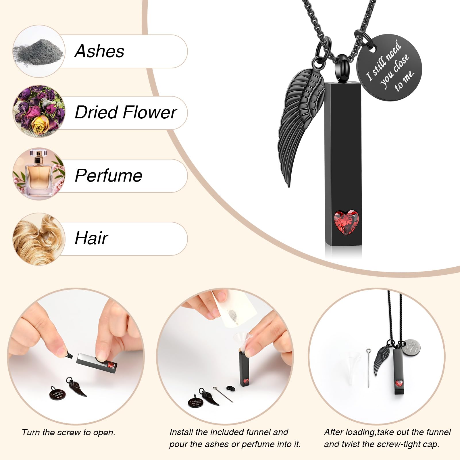 Angel Wing Cremation Jewelry - Stainless Steel Memorial Pendant for Ashes - Perfect for Remembrance & Special Occasions