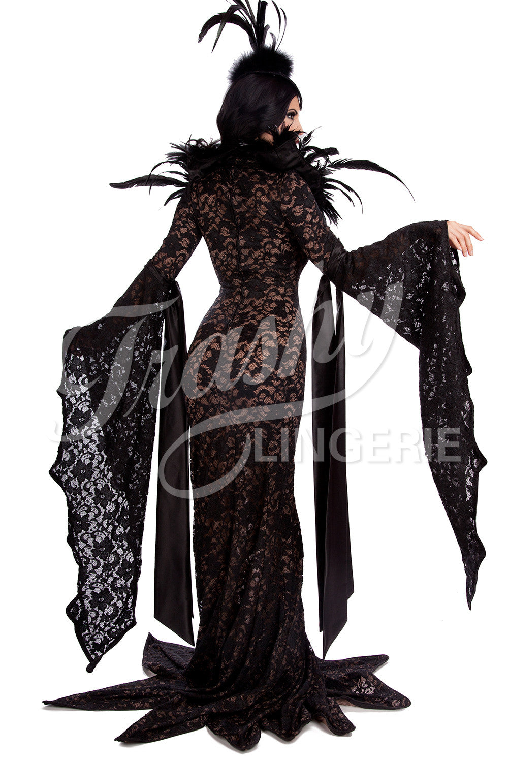 Elegant Morticia Dress - Gothic Lace Long Sleeve Black Dress for Women | Perfect for Halloween, Cosplay, and Dark Fashion Events