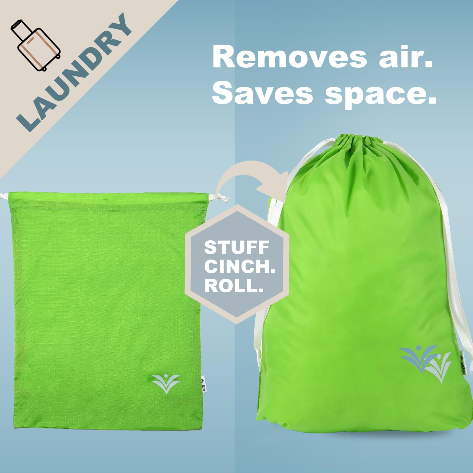 VDF Compression Packing Cubes - 2 Piece Set (Green) | Space-Saving Travel Organizer for Luggage & Backpack | Includes Shoe Bag | Perfect for Business Trips, Vacations & Weekend Getaways