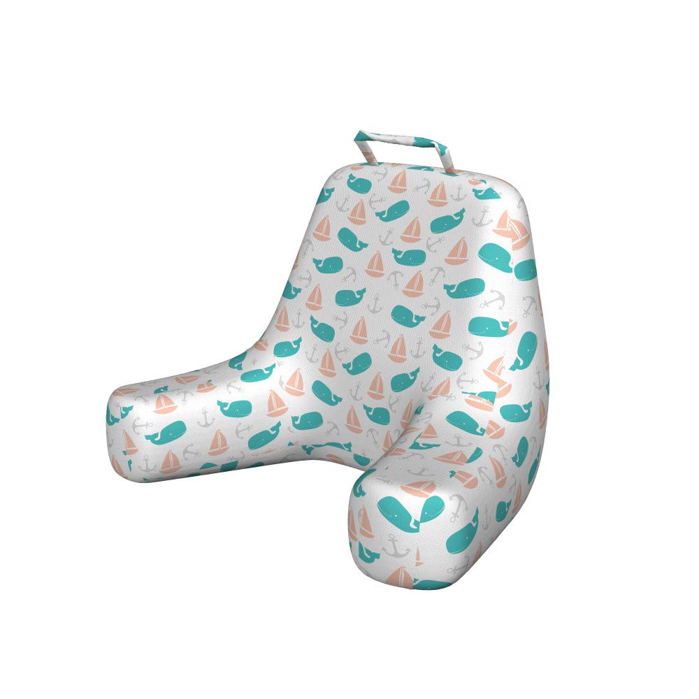 Ambesonne Nautical Reading Pillow Cover - XL Size Marine Themed Sailboat Anchor Whale Print Soft Fabric Bed Rest Case - Turquoise & Peach - Perfect for Reading in Bed, Living Room Lounging or Boat Decor