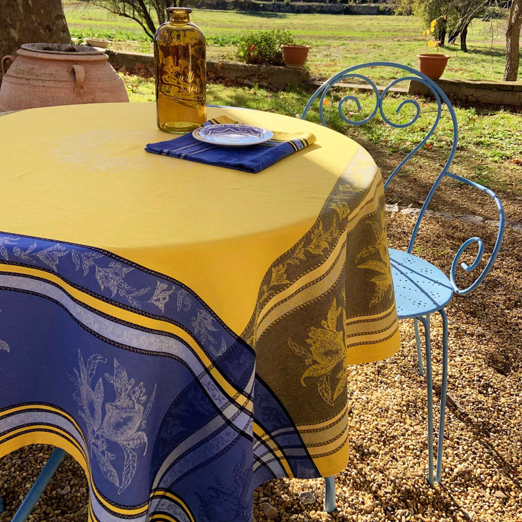 62x138 Inch Rectangular Citrus Yellow & Blue Jacquard Tablecloth by L'Ensoleillade - Elegant Dining Table Cover for Parties, Weddings & Home Decor