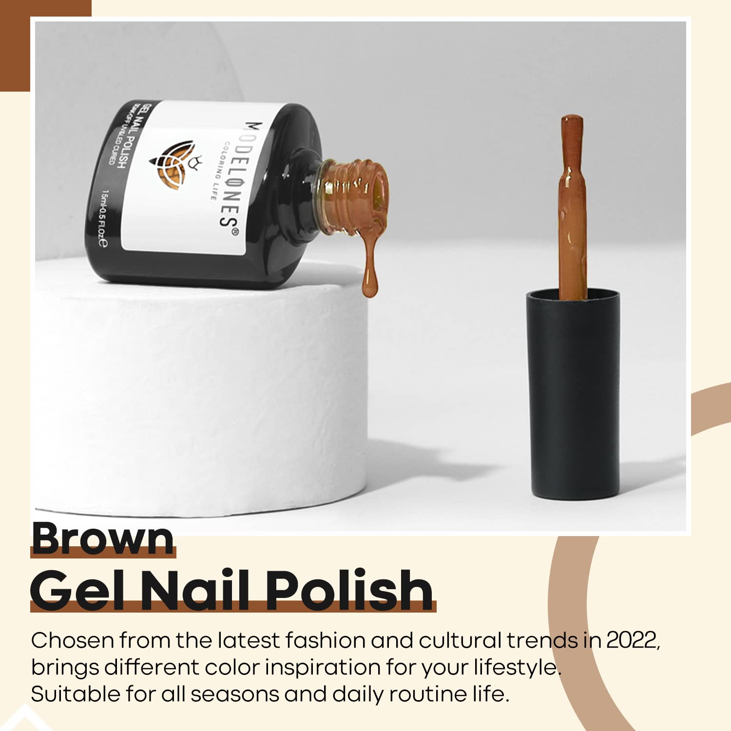 Modelones Gel Nail Polish - 15ML Caramel Neutral Brown Soak Off LED Nail Polish, Long Lasting High-Pigmented Shine for Salon & DIY Home Manicure | Perfect for Fall Nails, Bridal Party, Professional Nail Art & Everyday Wear (0.5 Fl Oz)