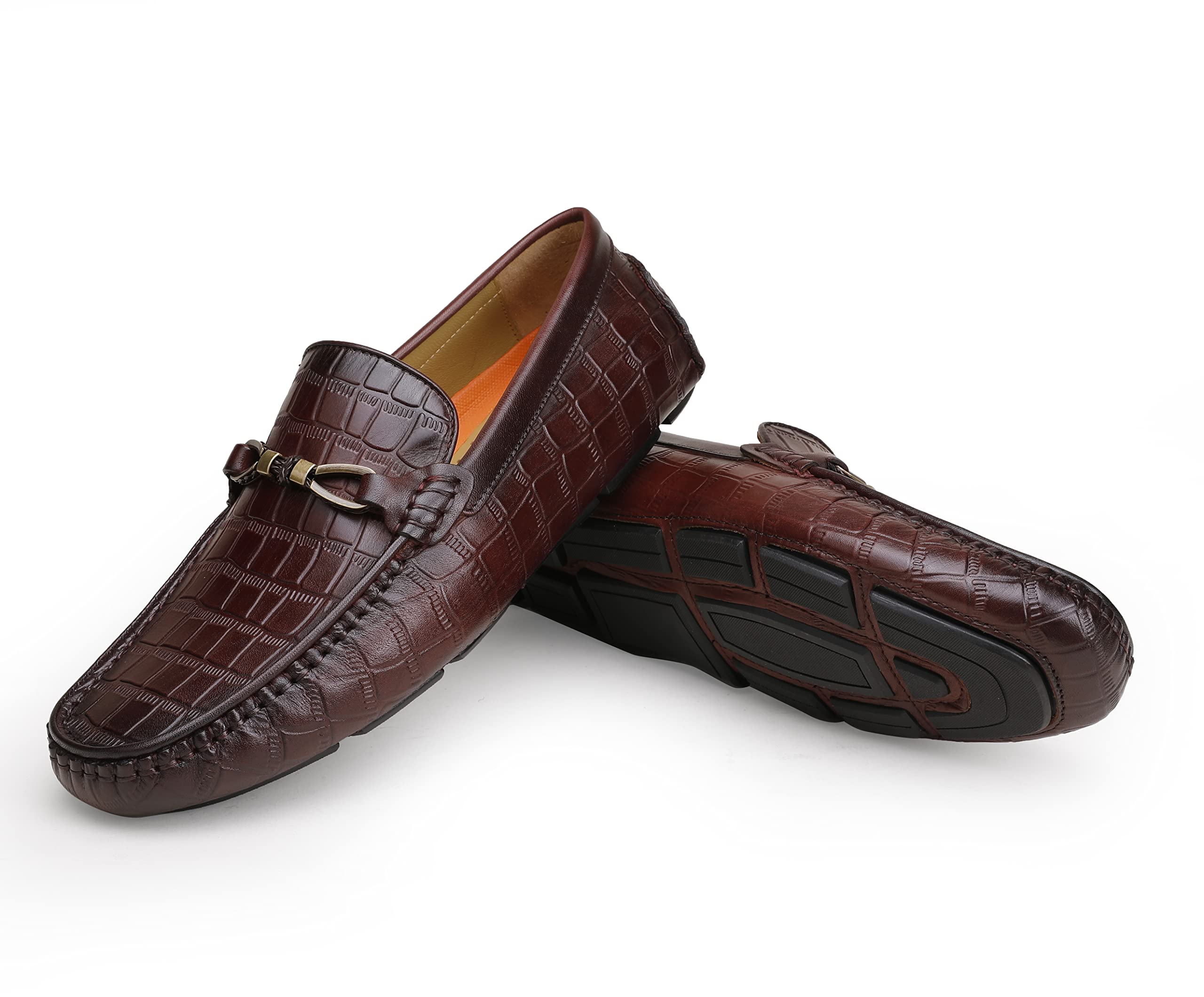 Premium Men's Genuine Leather Loafers - Crocodile Print Slip-On Driving Shoes for Business Casual & Office Wear - Comfortable Dress Shoes for Men