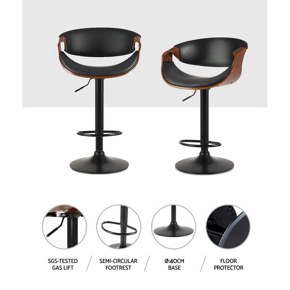 Adjustable Height Leather Bar Stools with Armrests - Gas Lift Swivel Stool for Kitchen Island, Home Bar & Dining Room - Comfortable & Stylish Seating