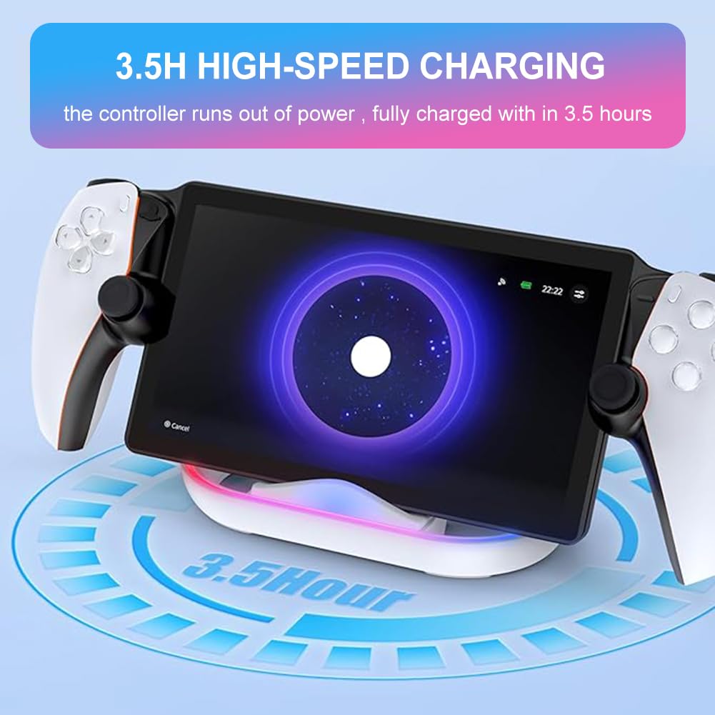 AZURAOKEY PS5 Portal Charging Dock with RGB Lights - Portable Charging Station & Stand for PS5 Portal Game Console - Perfect for Gaming Setup & Travel Use