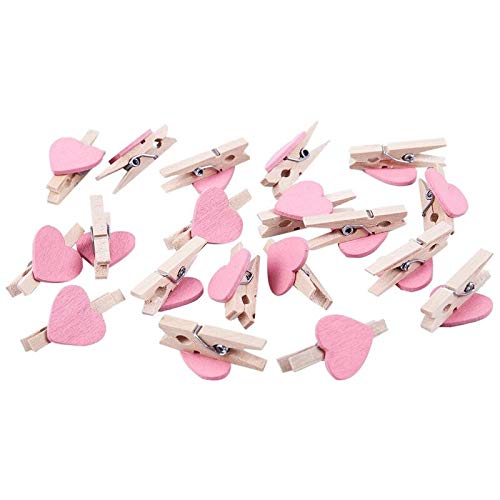 Heart-Shaped Wooden Clips - 20pcs Mini Photo Holders for Scrapbooking, Card Making & Home Decor (Pink) | Perfect for DIY Crafts, Wedding Invitations & Memory Albums