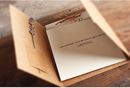 Custom Rustic Kraft Pocket Wedding Invitations - Set of 50 Personalized Cards for Engagement, Bridal Shower & Wedding Ceremony - Eco-Friendly Stationery for Country Chic Weddings