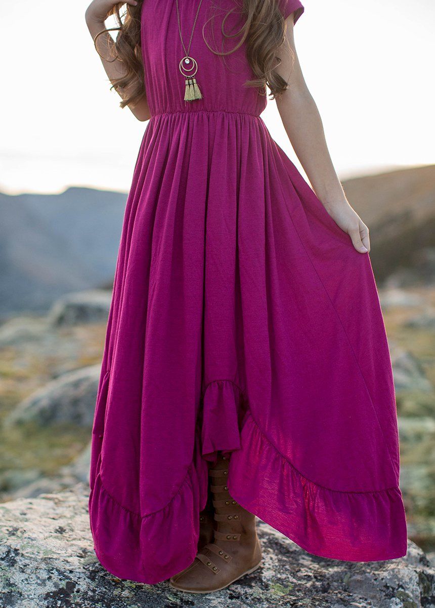 Braelyn Dress in Berry - Flowy Midi Dress for Women, Elegant A-Line Summer Dress with Puff Sleeves | Perfect for Weddings, Parties & Date Nights