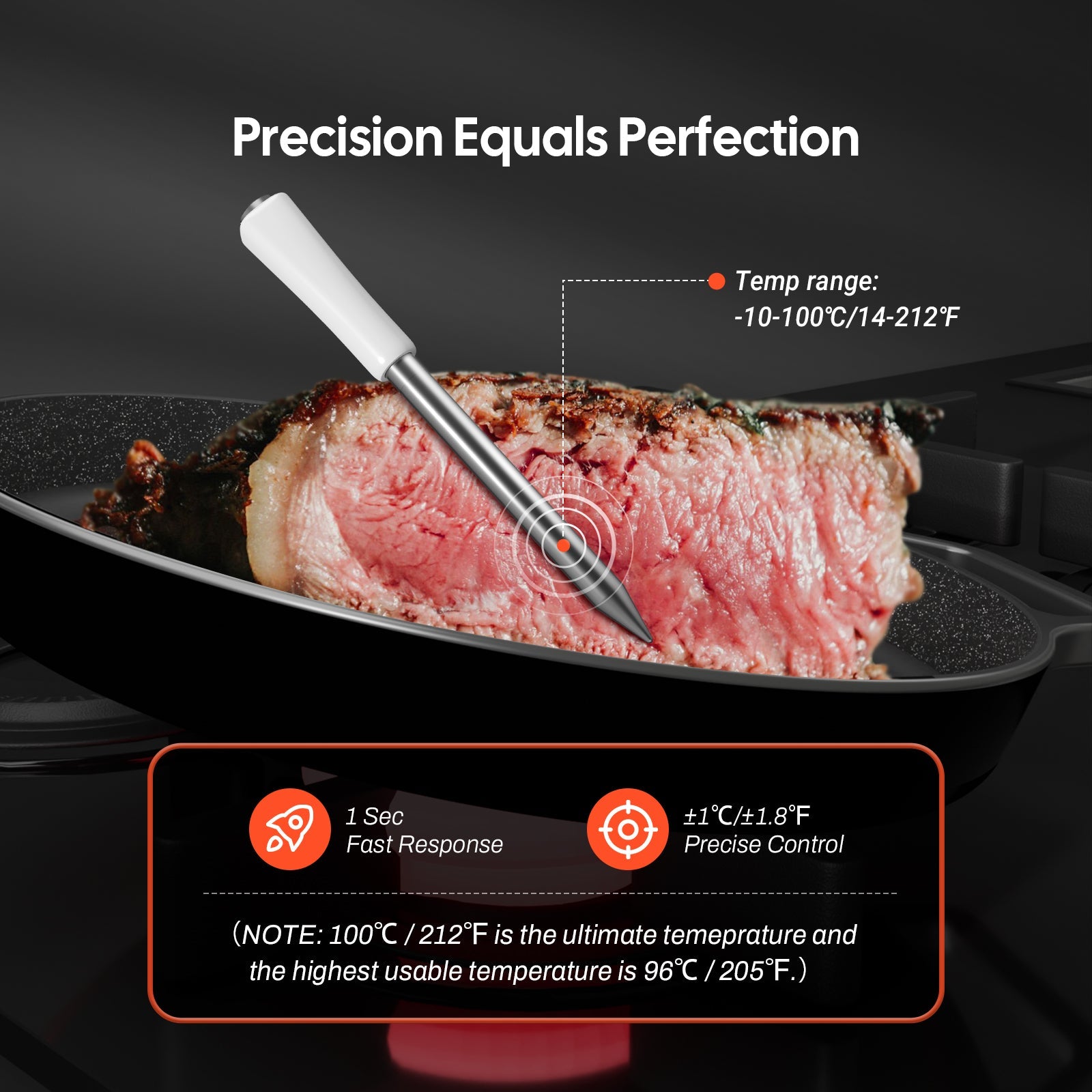 Bluetooth Mini Wireless Meat Thermometer - Digital Cooking Thermometer for Grilling, BBQ, Smoker & Kitchen - INT 11I B - Perfect for Steak, Chicken, Turkey & More