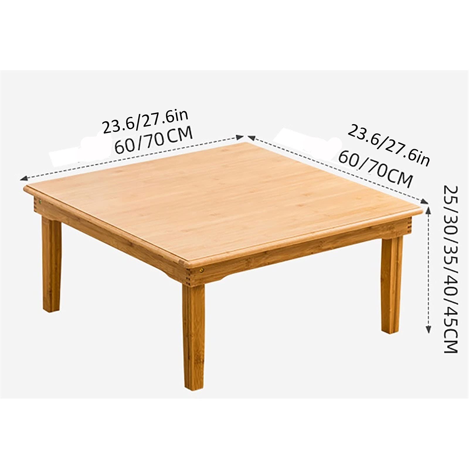 Japanese-Style Square Bamboo Folding Table - Multi-Functional Low Computer Desk & Small Dining Table (60x60x47cm) for Home Office, Living Room, and Outdoor Use