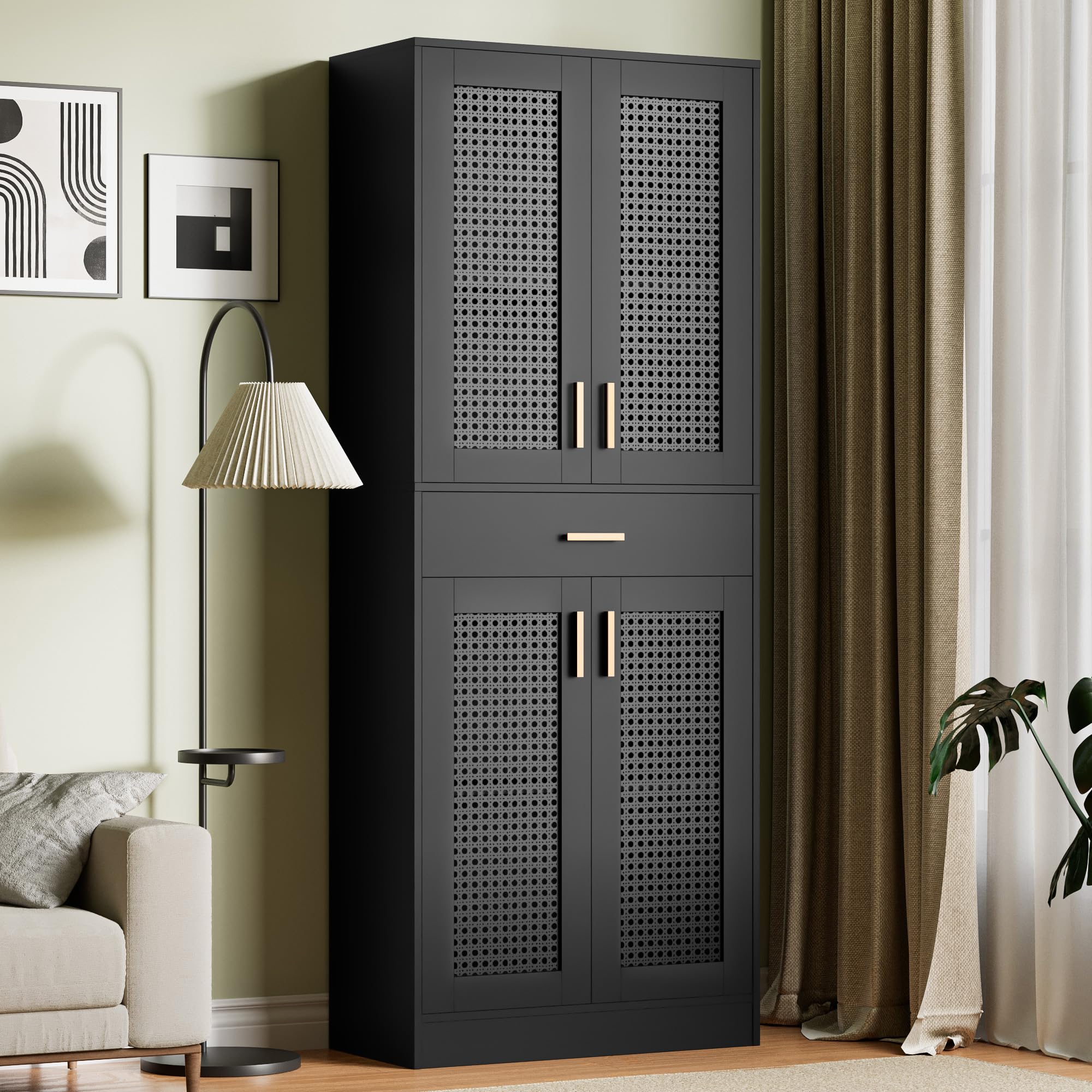 Cozy Castle Black Kitchen Pantry Cabinet - 71