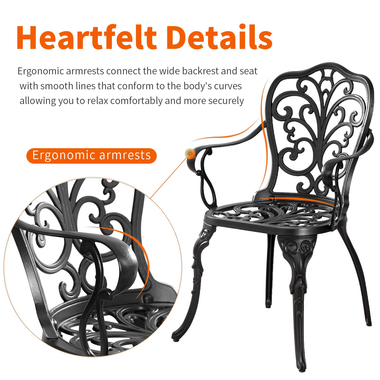 3-Piece Outdoor Bistro Set with 2 Chairs & Umbrella Hole - All-Weather Patio Furniture for Garden, Balcony or Backyard - Black