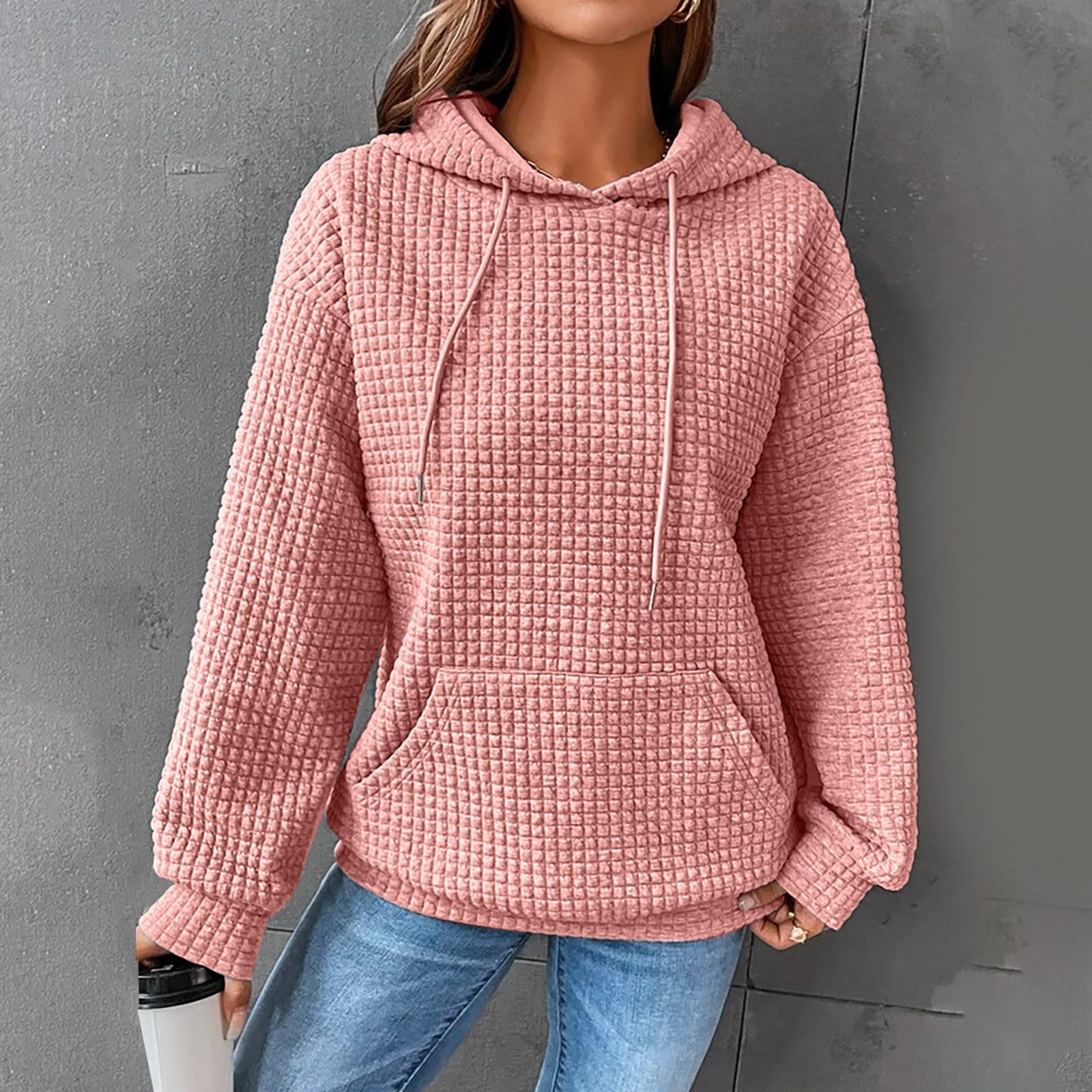 Women's Oversized Waffle Knit Hoodie with Pocket - Soft Fall Sweatshirt & Long Sleeve Shirt 2024 | Cozy Loungewear for Autumn & Casual Outfits