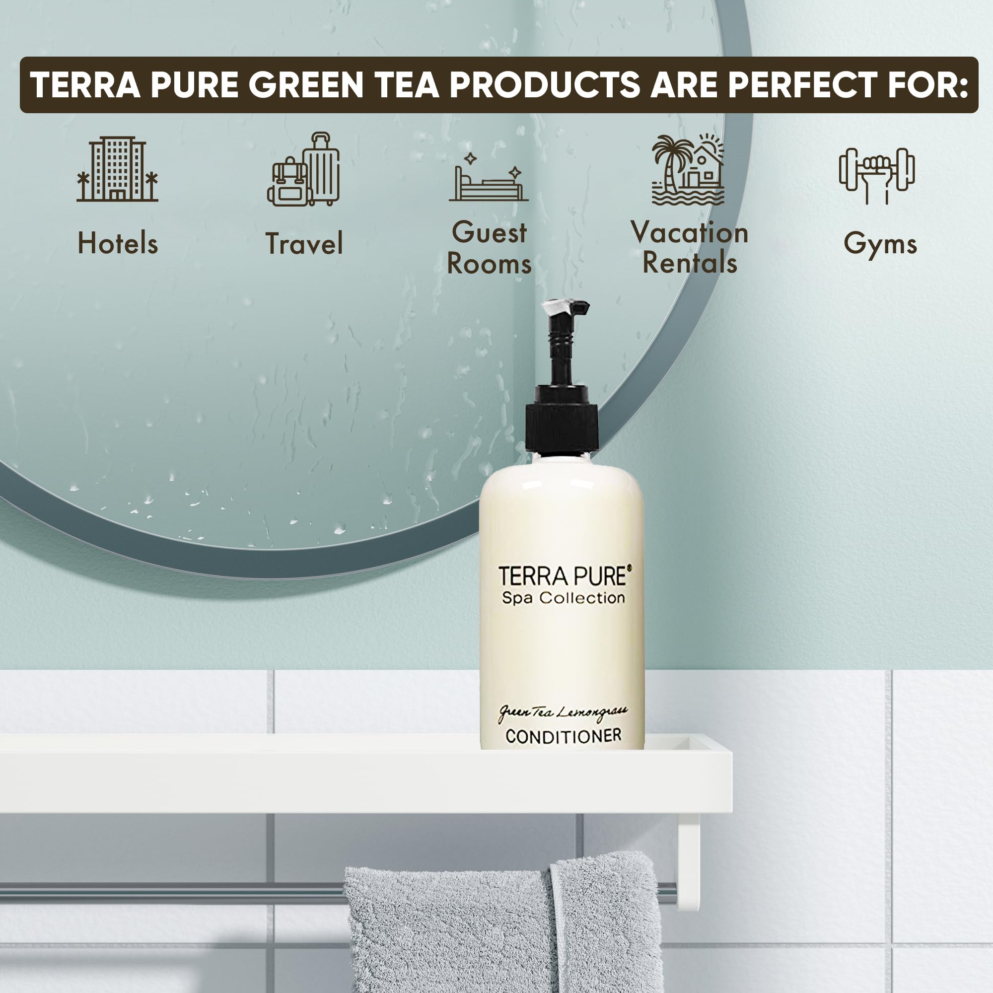 Terra Pure Conditioner - Spa Collection for Hair Care | Luxury Hotel Amenities in Pump Bottle (10.14 oz / 300ml, Pack of 4) | Perfect for Travel, Gym, and Upscale Salons