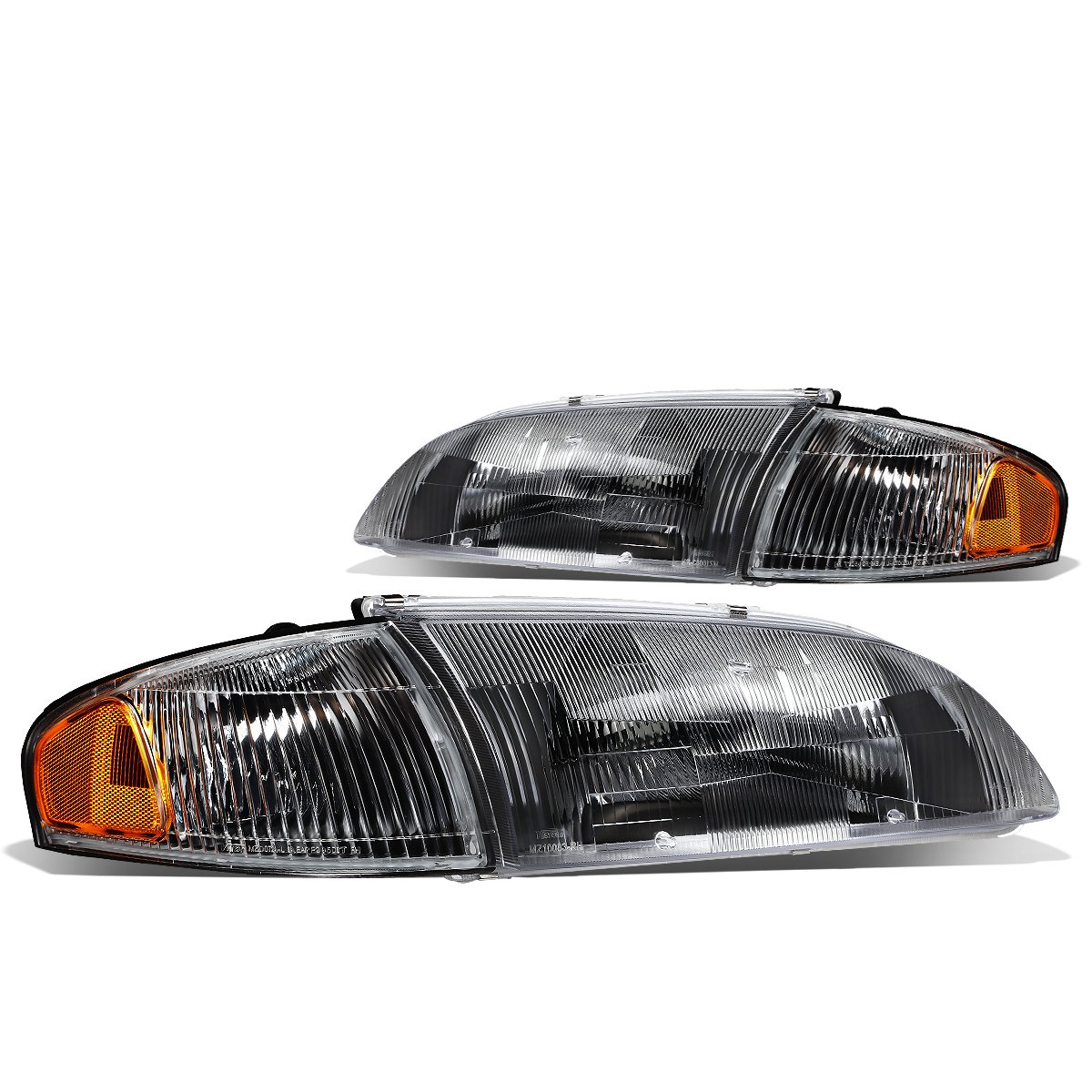 DNA Motoring HL-OH-063-BK-AM Black Housing Headlights & Corner Lights for 1998-1999 Mazda 626 - Upgrade Your Car's Style & Visibility for Night Driving