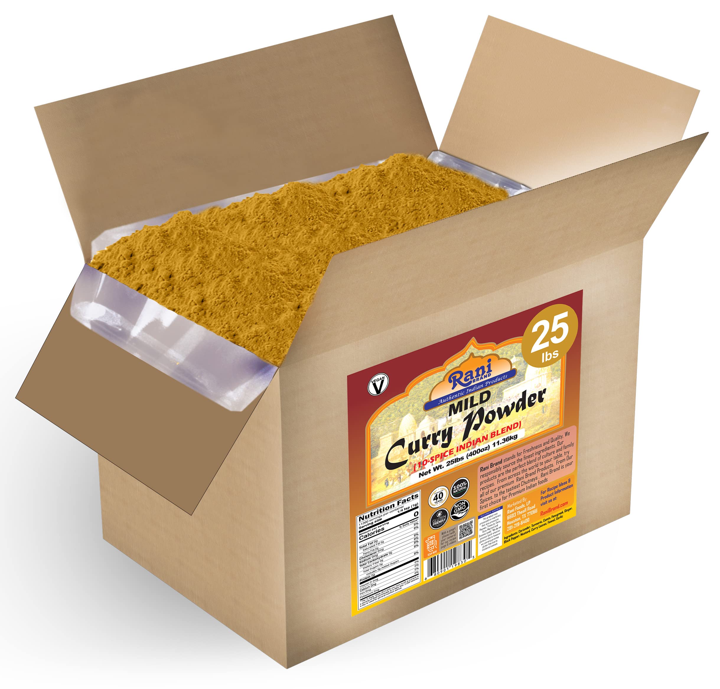 Authentic Rani Mild Curry Powder - 10-Spice Indian Blend (25lbs Bulk) | All Natural, Salt-Free, Vegan, Gluten Friendly | Perfect for Indian Cuisine, Meal Prep & Restaurant Use