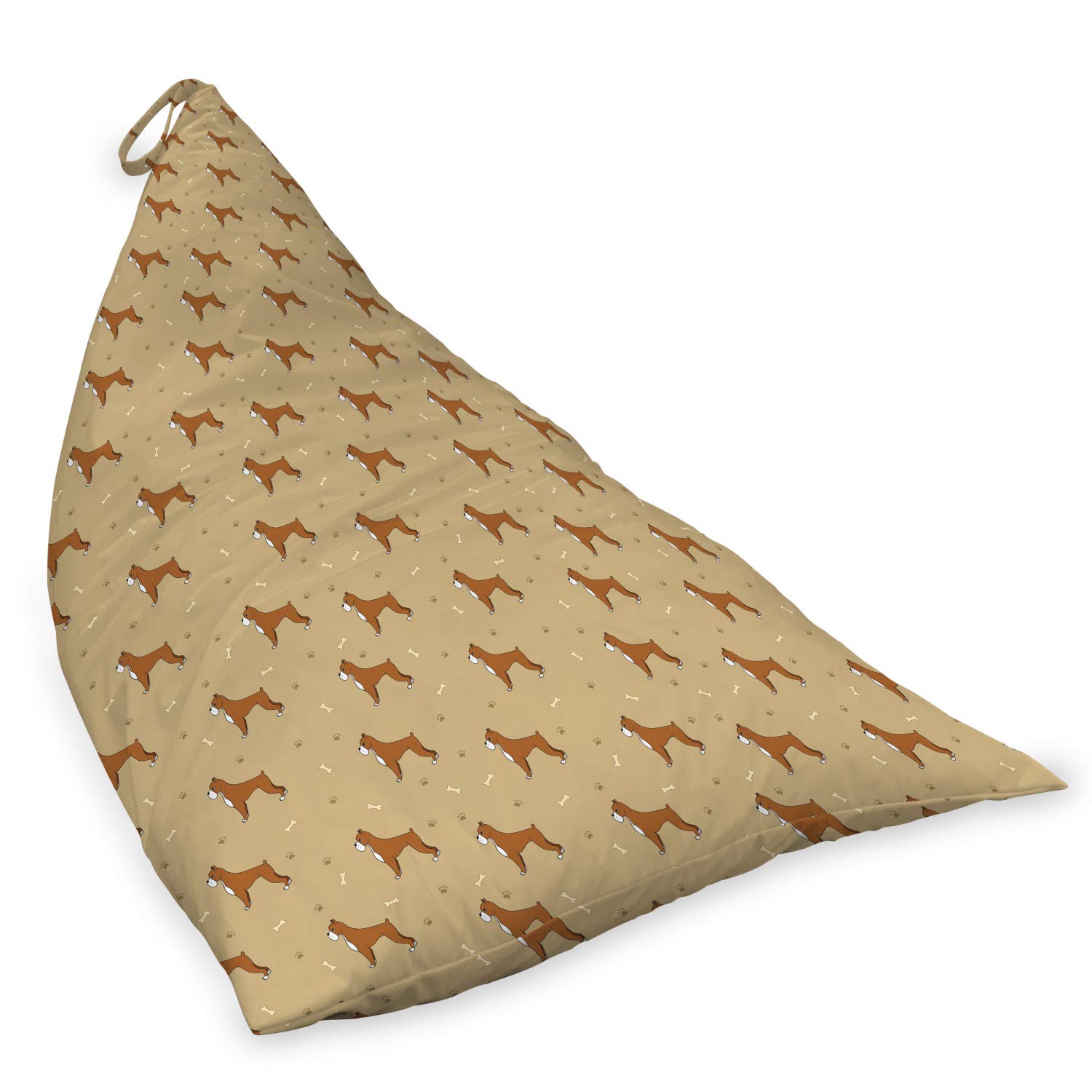 Ambesonne Boxer Dog Lounger Chair Storage Bag - Cartoon Purebred Dogs Paw Prints & Bones Design - High Capacity Pet Bed Storage with Handle - Pale Brown Caramel White - Perfect for Dog Lovers' Home Decor & Pet Bed Organization