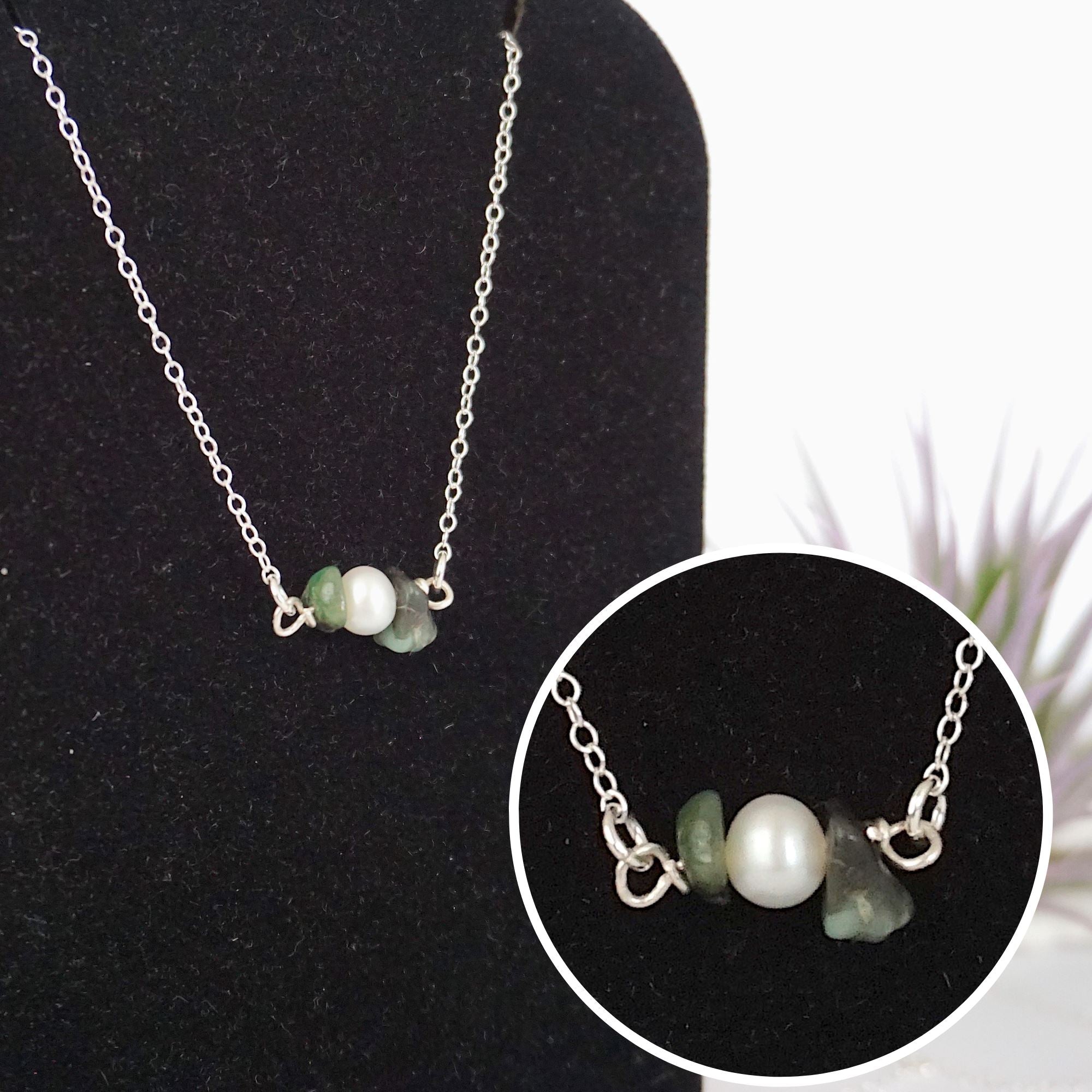 Emerald & Pearl Charm Necklace - Elegant Jewelry for Women, Dainty Pendant Necklace, Perfect Gift for Birthday, Anniversary & Valentine's Day | Great for Parties, Weddings & Everyday Wear