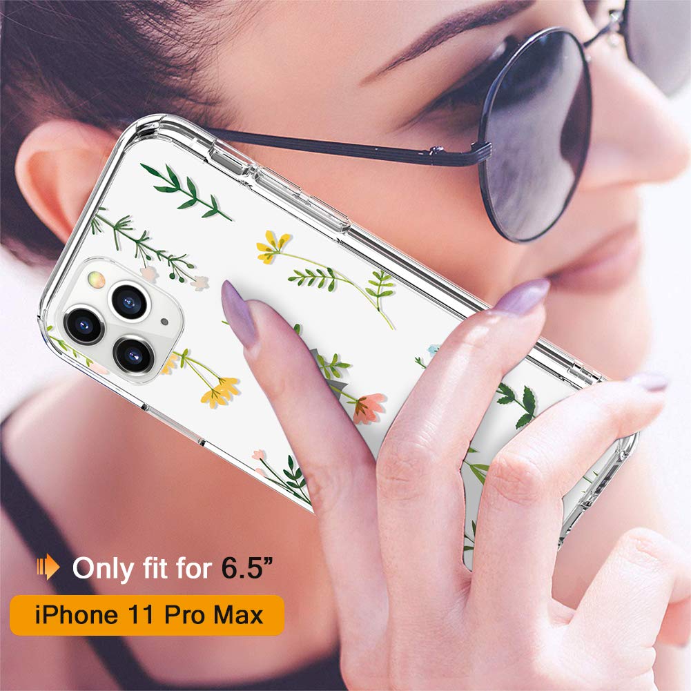 GiiKa iPhone 11 Pro Max Case with Screen Protector - Heavy Duty Clear Shockproof Phone Cover for Women, Floral Design Hard PC Case with TPU Bumper - Perfect for Everyday Protection & Outdoor Activities