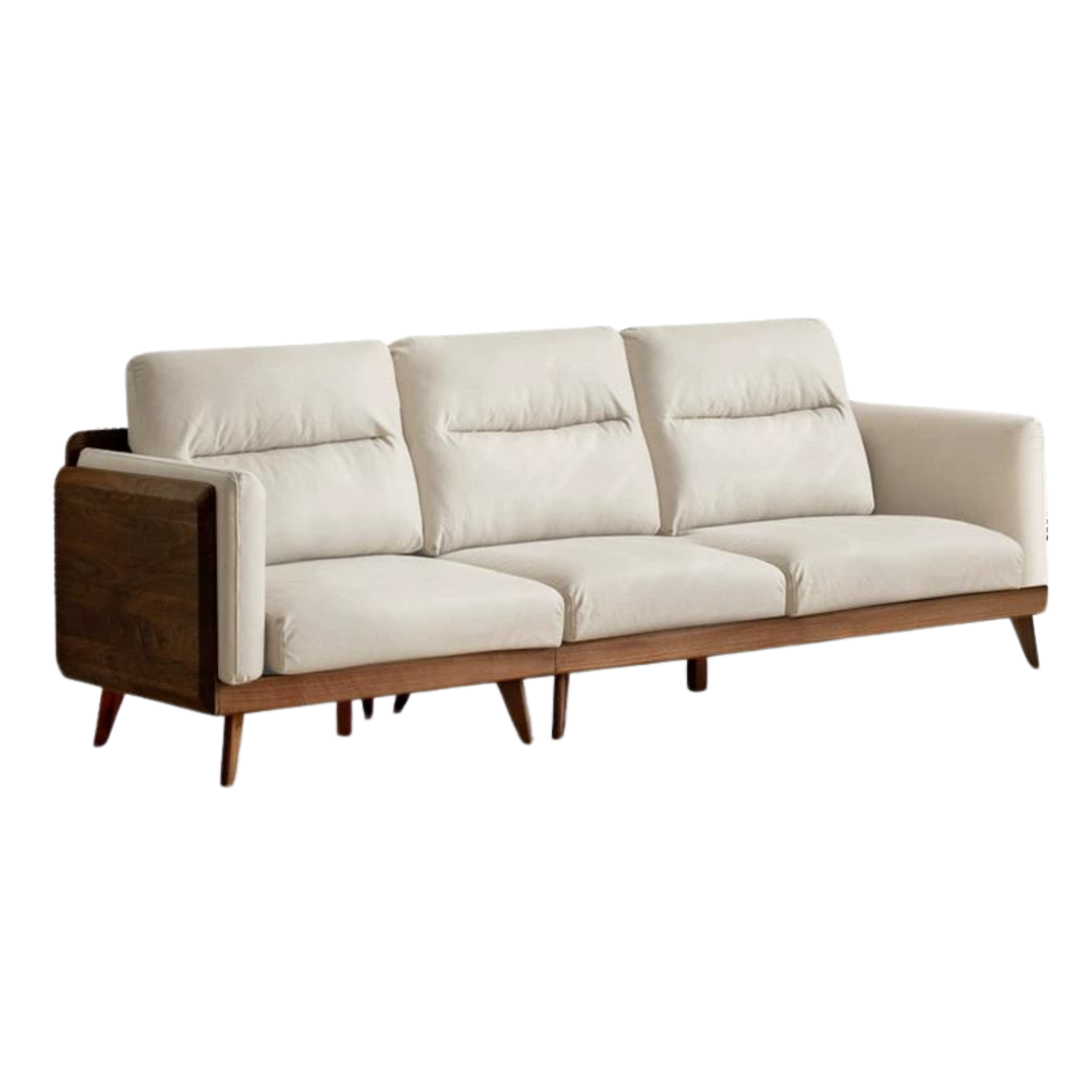 98.8x31.1x29.5 inch / 251x79x75 cm / Rich Dark Walnut color / three person fabric milk skin color