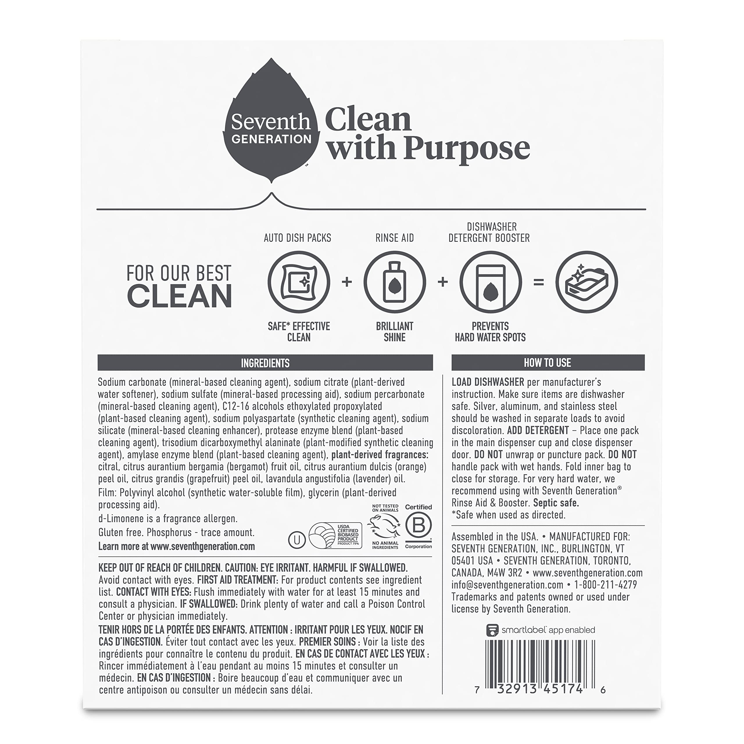 Seventh Generation Power Plus Dishwasher Detergent Packs - Fresh Citrus Scent, 40 Count (5 Packs) | Eco-Friendly, Plant-Based Formula for Sparkling Clean Dishes | Perfect for Everyday Use & Large Families