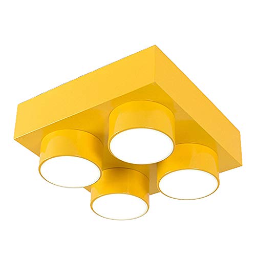 Modern Kids Ceiling Light - Creative Colorful Block Toy Design, Acrylic Flush Mount Fixture for Children's Bedroom, Nursery & Playroom - Perfect for Kindergarten, Playground & Kids Room Lighting (Square, Yellow)