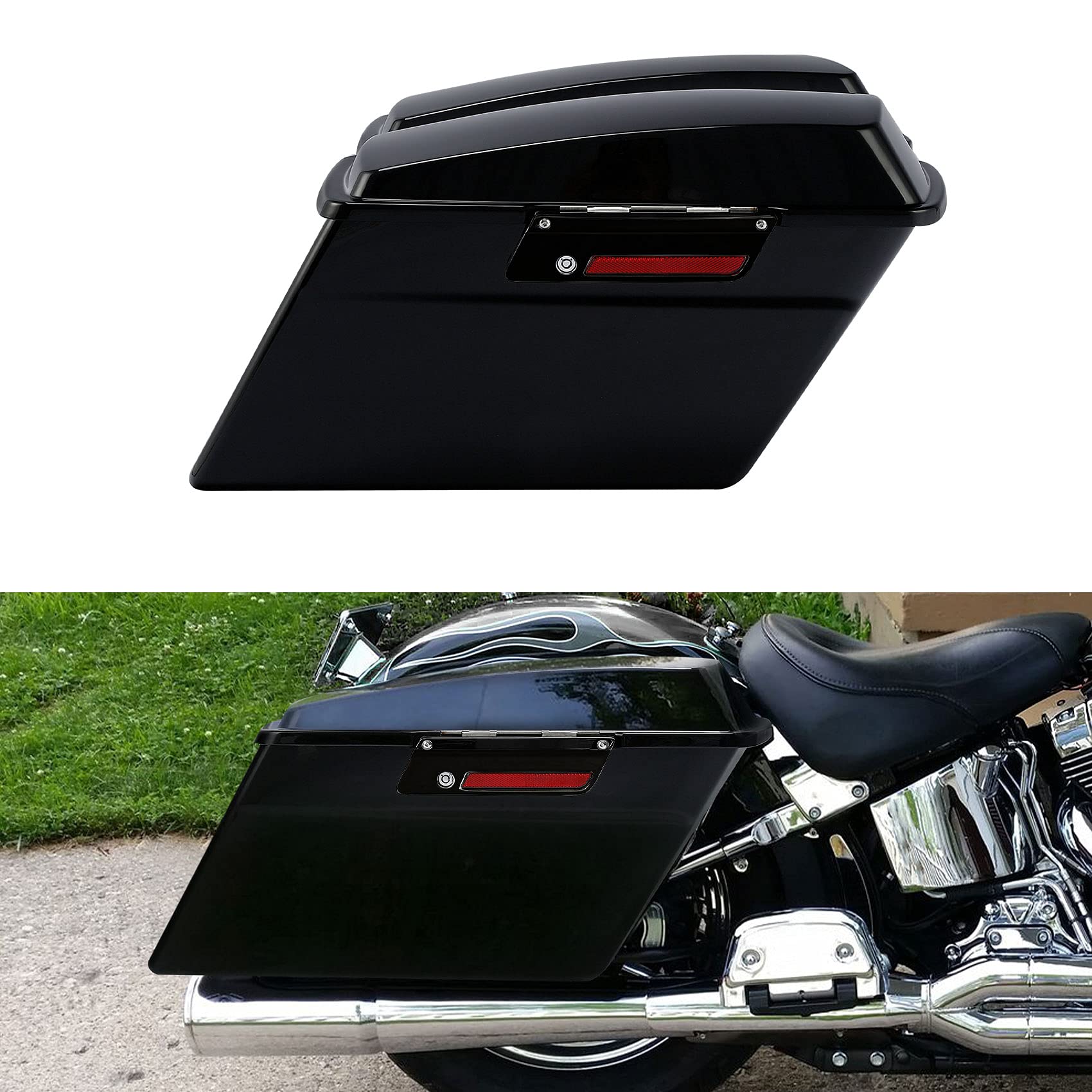 XFMT Motorcycle Hard Saddlebags for Harley Touring Models - Vivid Black Trunk with Lids & Latches (Fits Road King, Street Glide, Road Glide, Electra Glide 1994-2013) | Durable Storage for Long Rides & Road Trips