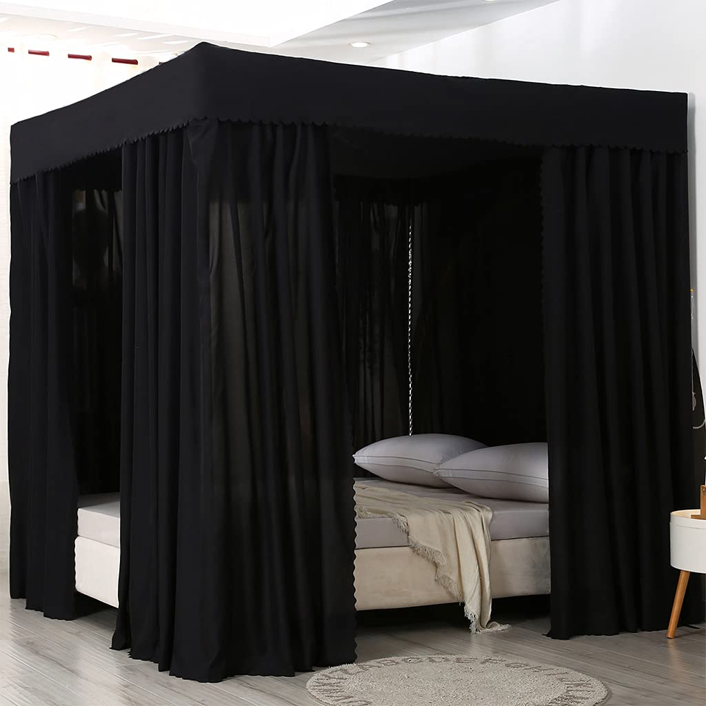 Princess 4 Corner Post Bed Canopy - Solid Black Twin Size Bed Curtain for Girls & Adults - Perfect for Kids Bedrooms, Teen Rooms & Royal Bedroom Decor - Elegant Net Decoration for Twin/Full/Queen/King Beds