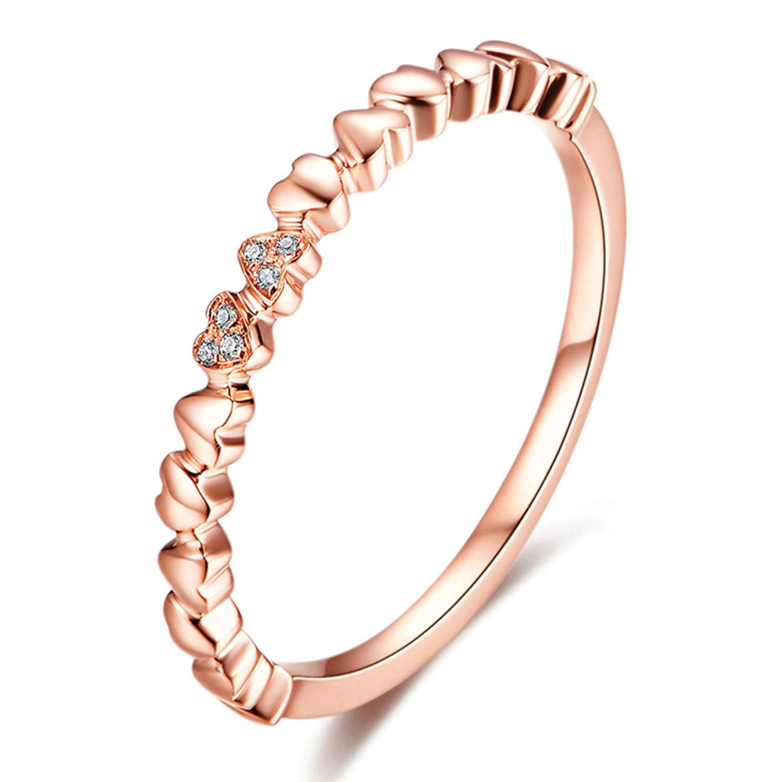 18ct Rose Gold Eternity Wedding Band for Women - Heart Shaped Design with 0.01ct Round Diamonds - Elegant Promise Ring, Anniversary Gift, Bridal Jewelry for Special Occasions